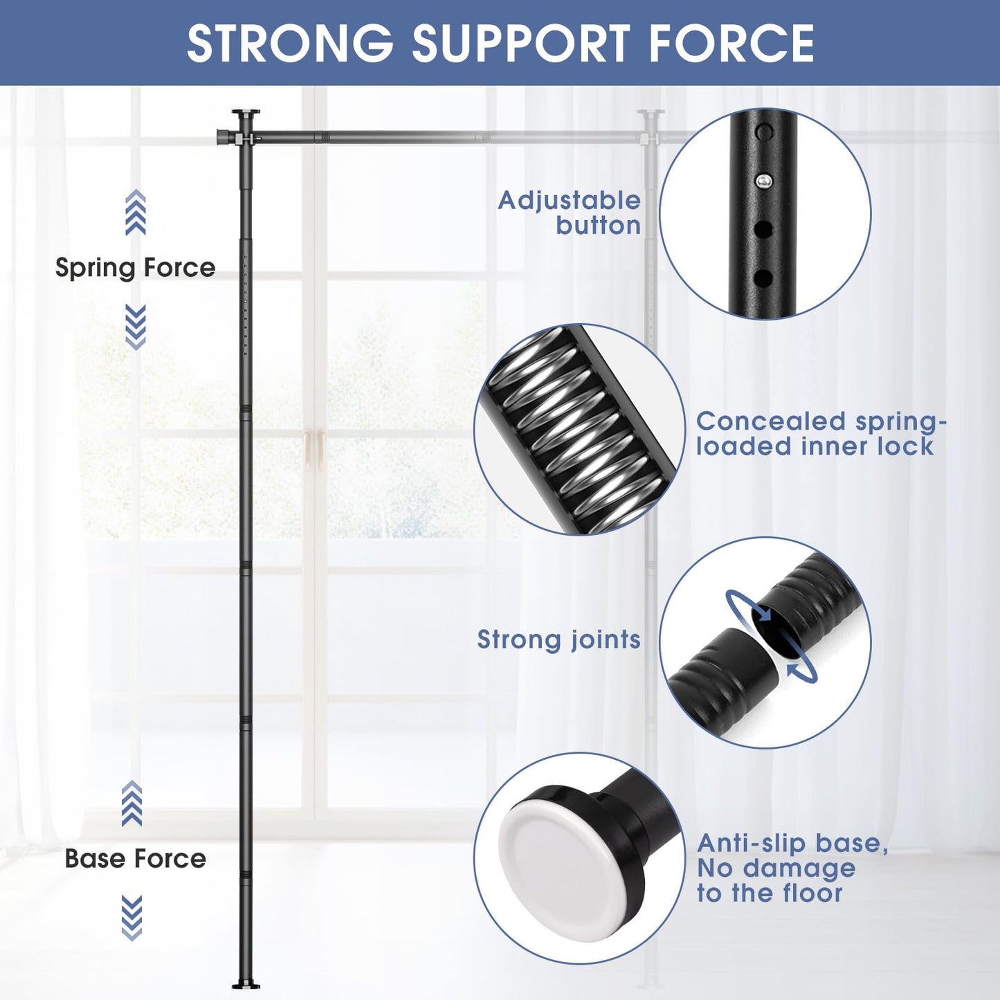 AKTOP Room Divider, No Drilling Curtain Tension Rods Wall Divider for Room Separation, 4-10ft(H) 30-147"(W) Adjustable, Heavy Duty Floor to Ceiling Space Separator Privacy Dividers for Rooms, Black