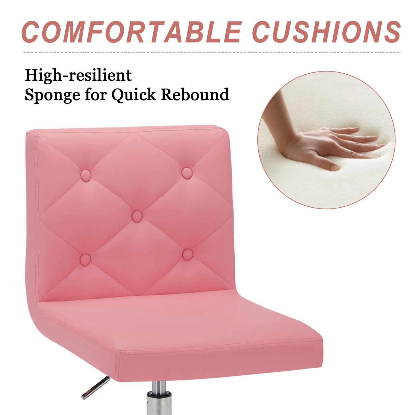 VECELO PU Leather Mid-Back Armless Vanity Chair Adjustable Height 360° Rolling Swivel for Home Office Work