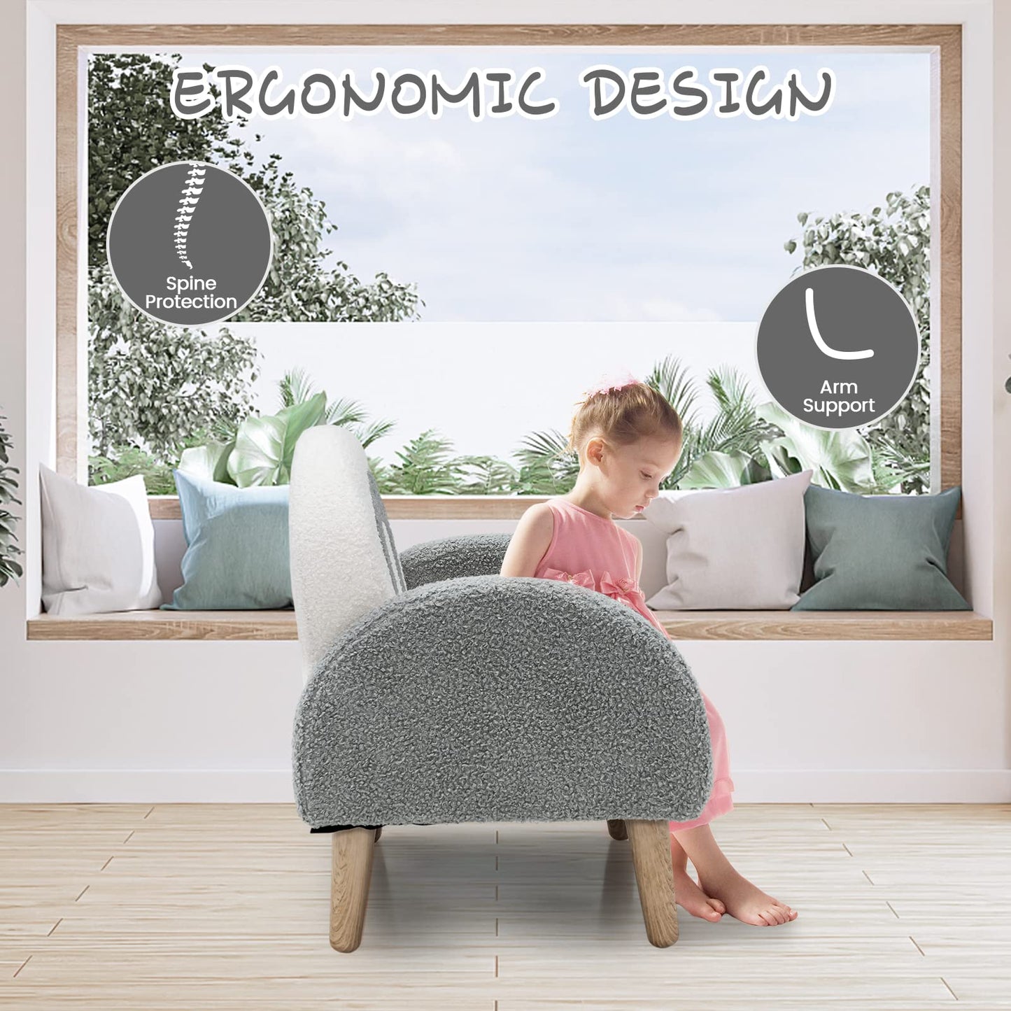 INFANS Kids Sofa, Toddler Armchair with Solid Wooden Frame Anti-Tipping Design Plush Fabric, Upholstered Children Chair for Kindergarten Playroom Preschool, Gift for Boys Girls, Toddler Couch
