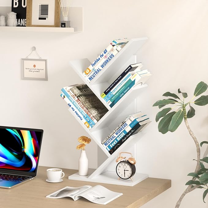 SHEEPAM 5 Tier Tree Book Shelf, Small Desktop Bookshelf