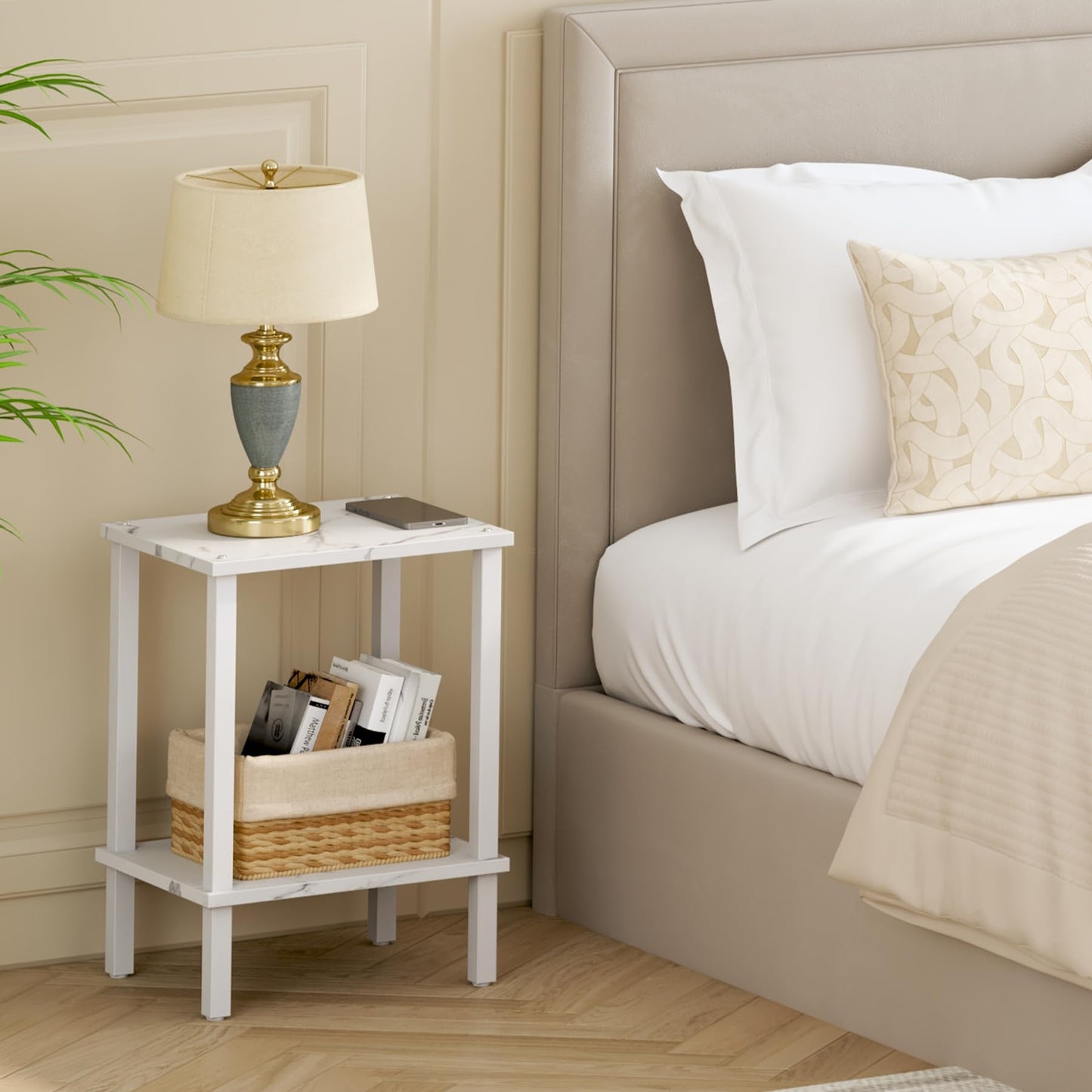 TUTOTAK End Table, Side Table, Nightstand, 2-Tier Storage Shelf, Sofa Side Table for Small Space, Living Room, Bed Room TB01BMW034