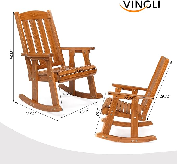 VINGLI Heavy Duty 600 LBS Outdoor Wooden Rocking Chair