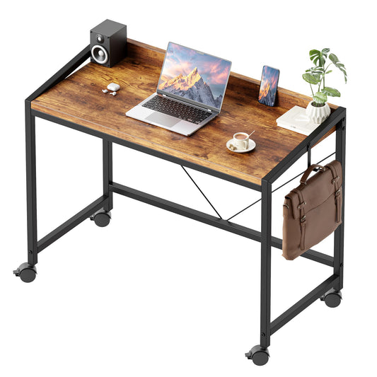 Mericonia 32 inch Rolling Computer Desk with Wheels, Gaming Desk for Small Spaces, Modern Simple Style Table for Home Office, Study Writing Table