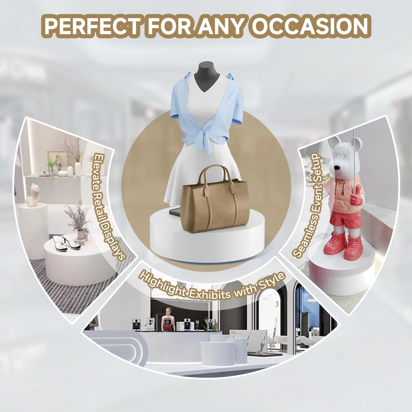 SERABETTO Round Mannequin Display Pedestal Stands, Premium Cylinder Stands for Party, Jewelry， Exhibitions, and Retail Displays(White 19.7"*11.8")