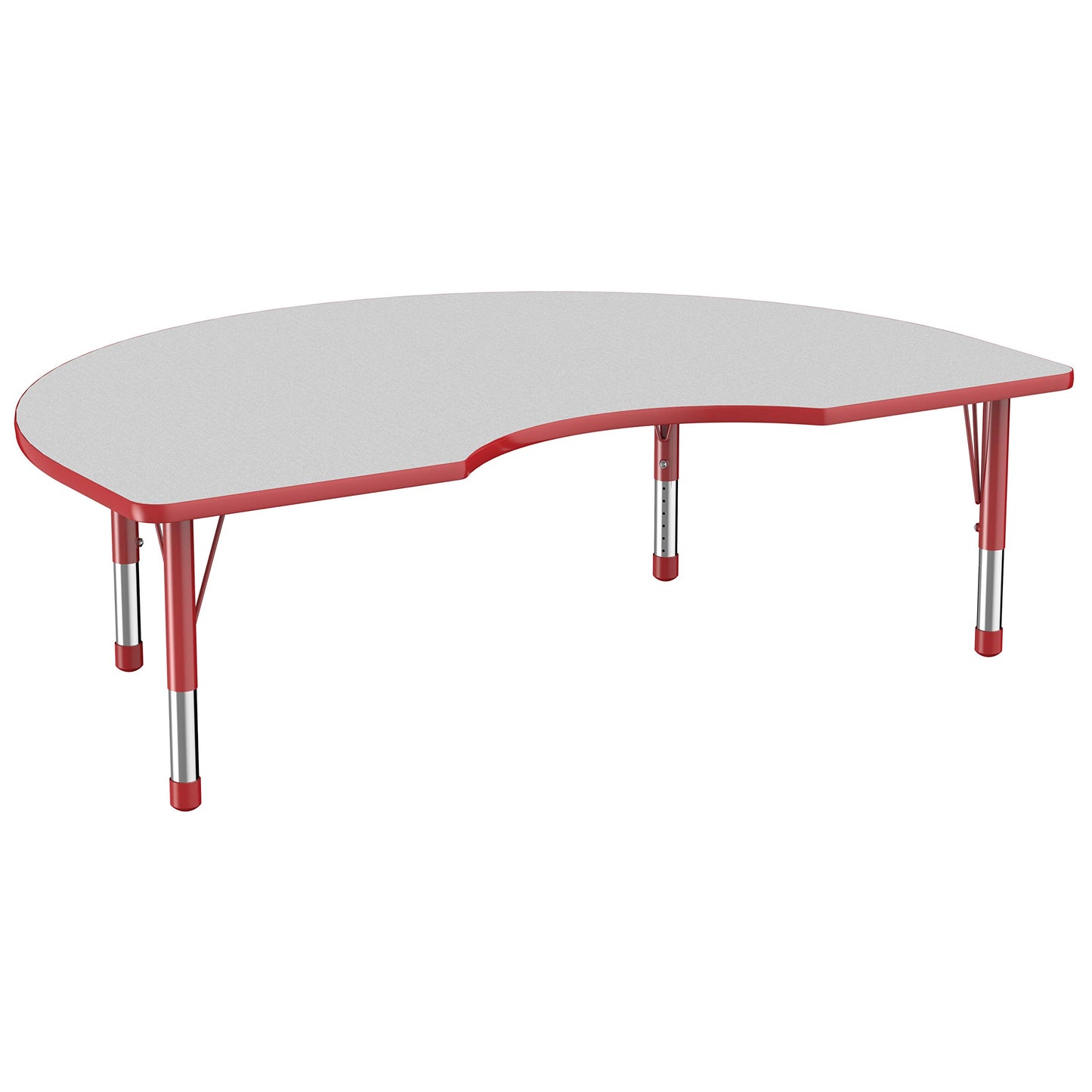 FDP Kidney Activity School and Classroom Kids Table (48 x 72 inch), Chunky Toddler Legs for Collaborative Seating Environments, Adjustable Height 15-24 inches - Gray Top and Red Edge