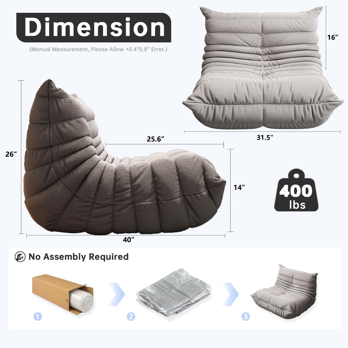 WHGBJA Bean Bag Chair for Adults, Lazy Bean Bag Sofa for Bedroom, Living Room, Reading, Gaming Floor Sofa Chair, Boneless, Comfy