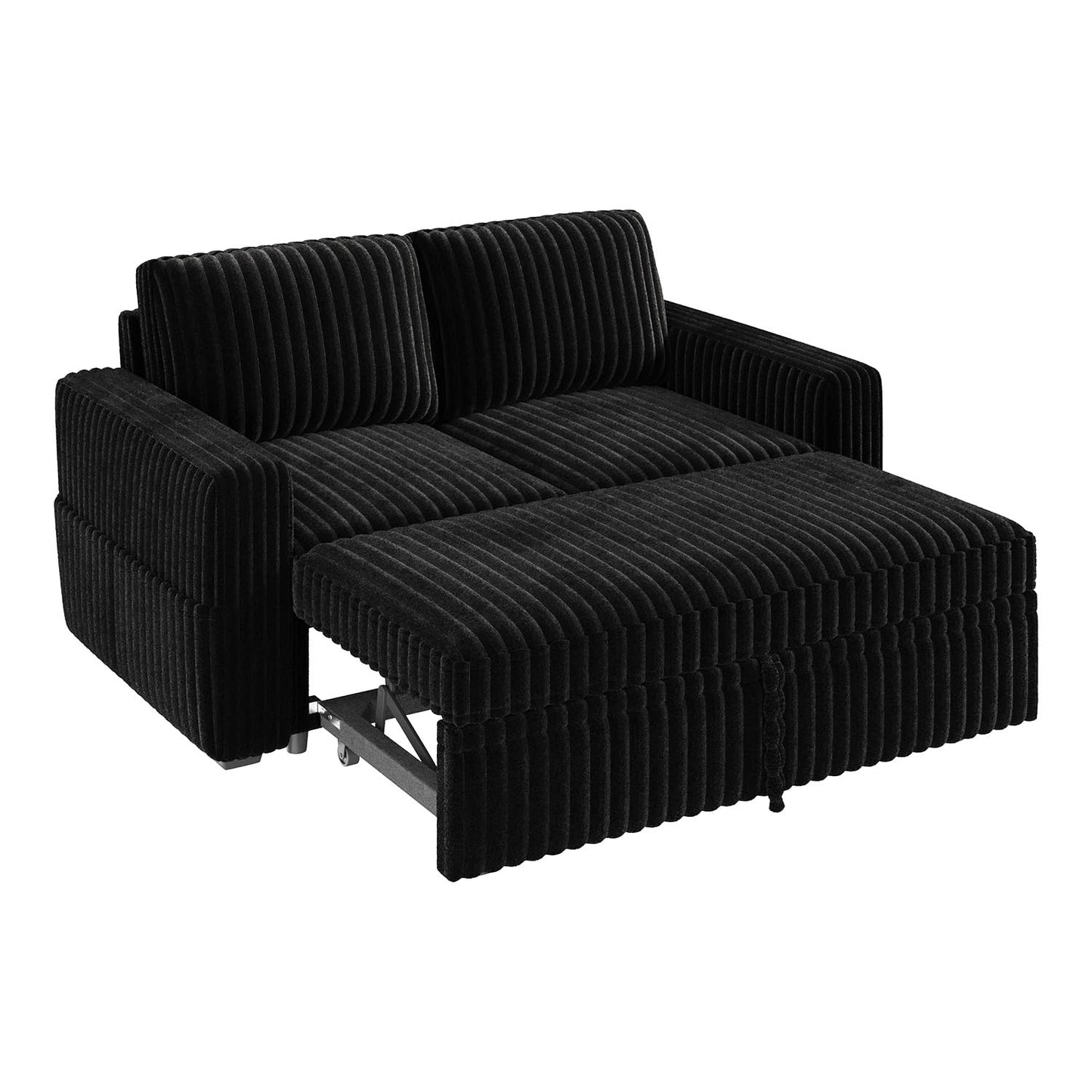 HONBAY Modular Pull Out Sofa Bed,Corduroy Loveseat, Couches for Living Room,Black
