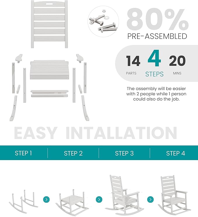 SERWALL HDPE Outdoor Rocking Chair, Oversized Rocking Chair