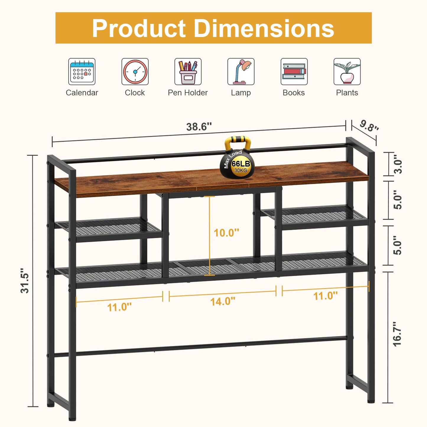Snughome Desk Shelf, 38.6" Desktop Bookshelf, Desk Hutch Dorm, Countertop Storage Hutch with 5 Shelves for Computer Desk, Multipurpose Wood Desktop Display Organizer Rack for Home Office Dorm