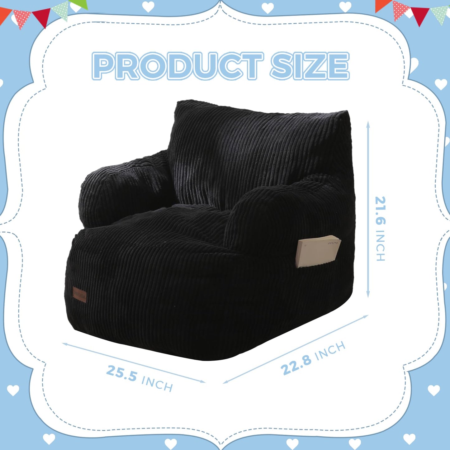 MAXYOYO Kids Bean Bag Chair, Stuffed Toddler Bean Bag Sofa with Filler Bean Bag Chair for Boys and Girls, Lazy Sofa with Pocket Floor Chair for Gaming, Reading