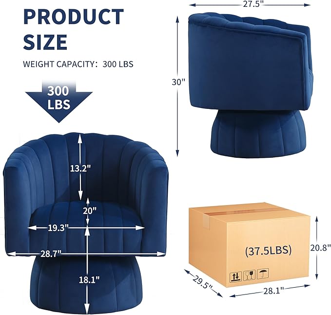 Swivel Accent Barrel Chair Set of 2- Cute Comfy Small Round Arm Chair Velvet