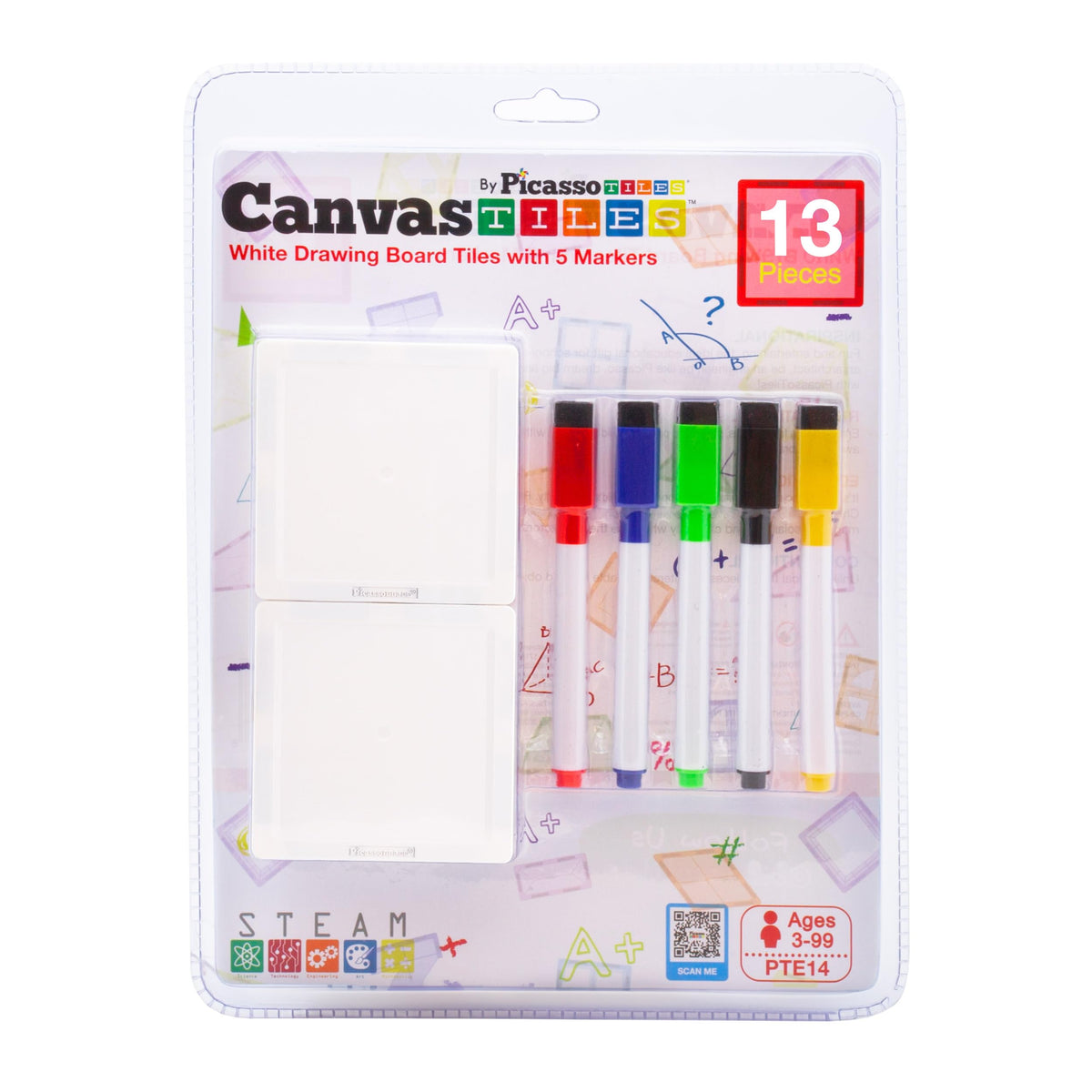 Canvas Tiles Whiteboard with 8 Magnetic Building Tiles & 5 Marker Pens Expansion Construction Blocks STEAM Learning Kits Educational Toy Set Preschool Toddler Child Kids Ages 3+ PicassoTiles