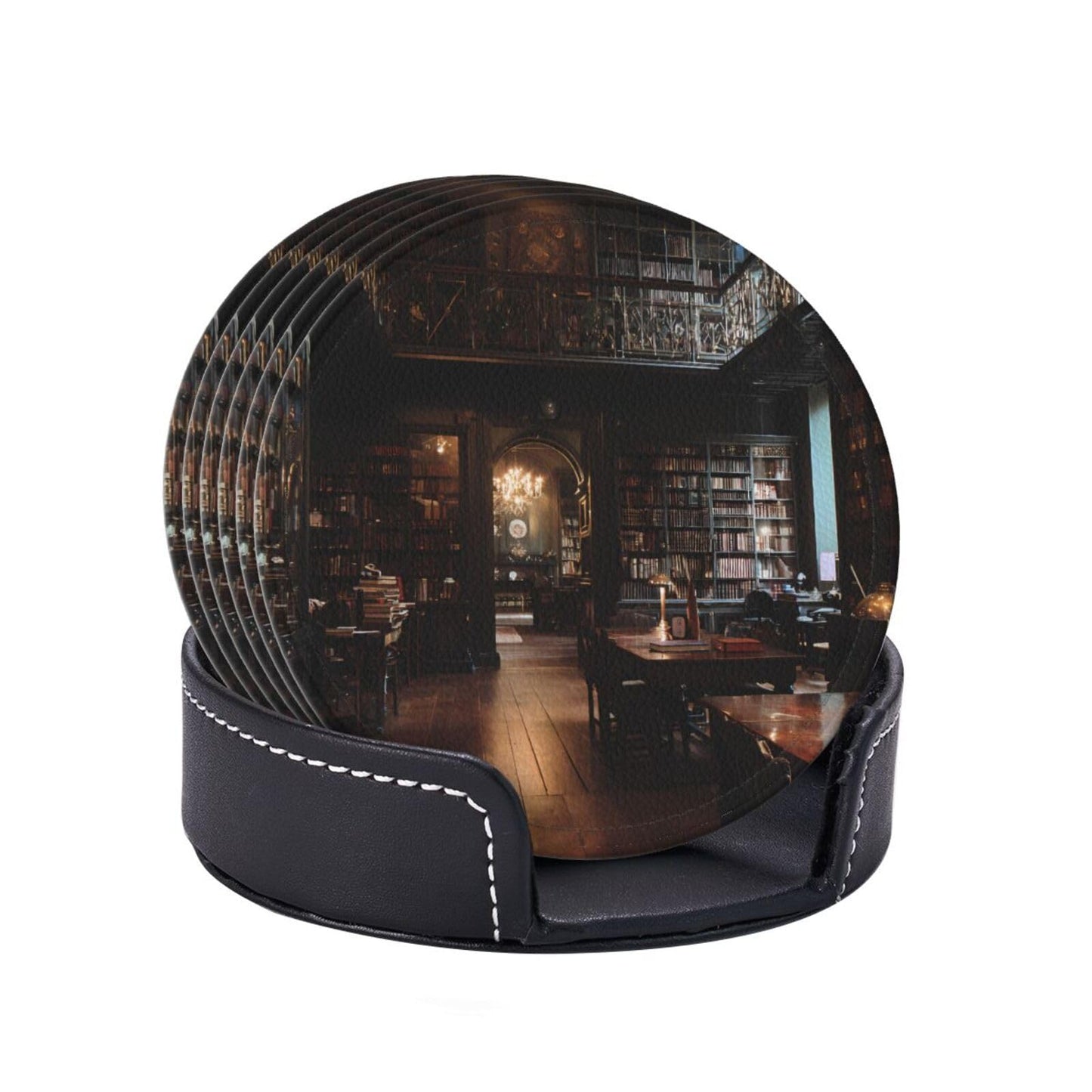 6 Pcs Tidy Library Round Coasters Set Durable Versatile with A Portable Storage Box for Home Décor