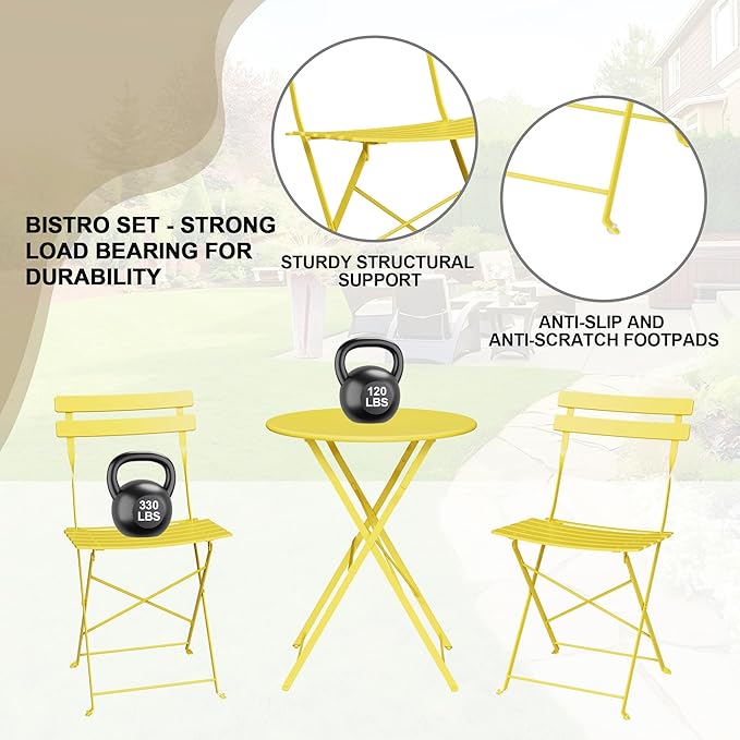 3-Piece Folding Bistro Set, Outdoor Patio Furniture Set