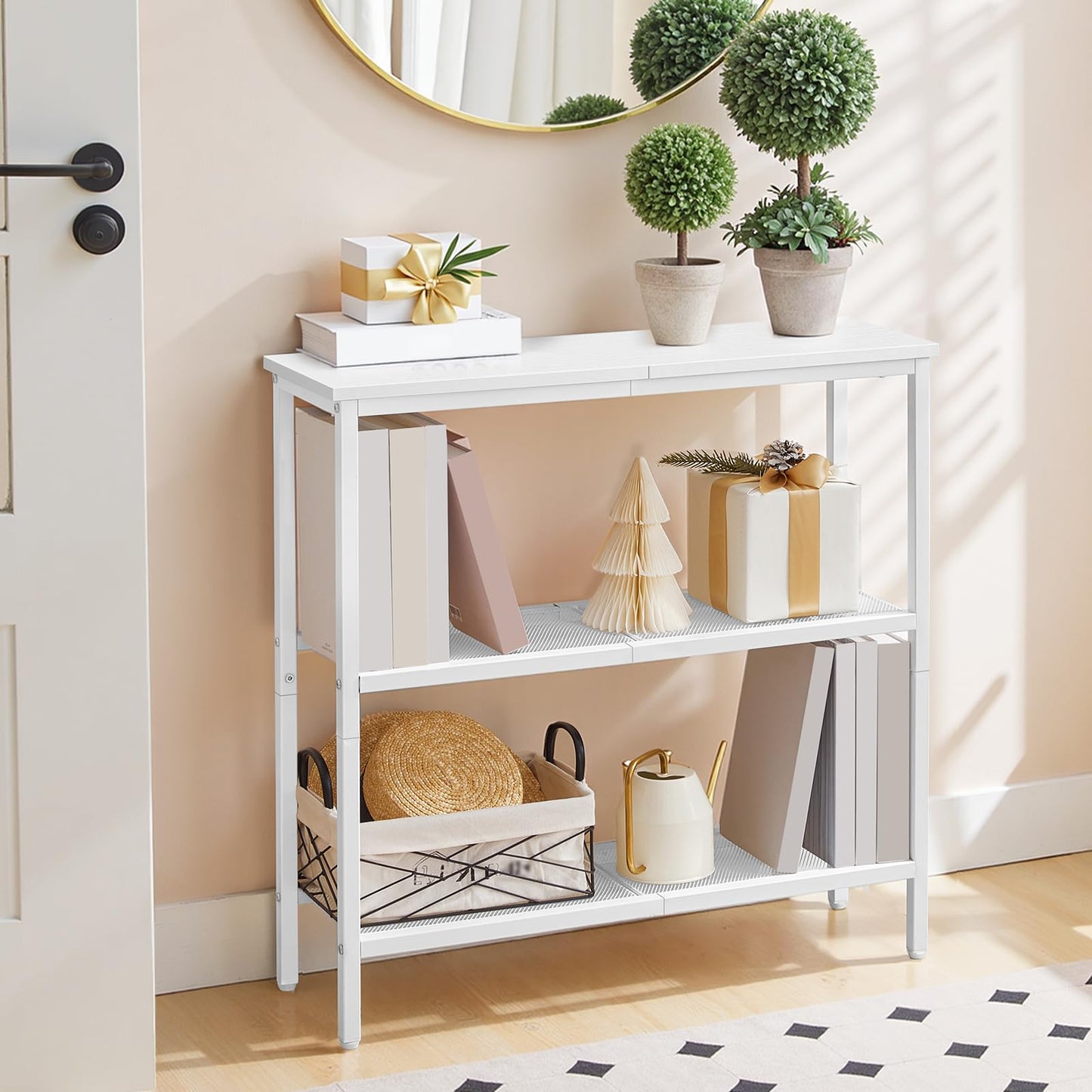 HOOBRO 29.5" Narrow Console Table, 3 Tier Entryway Table with Shelves, Thin Sofa Table, Behind Couch Table, Display Side Table, for Hallway, Entrance, Living Room, White WW73XG01