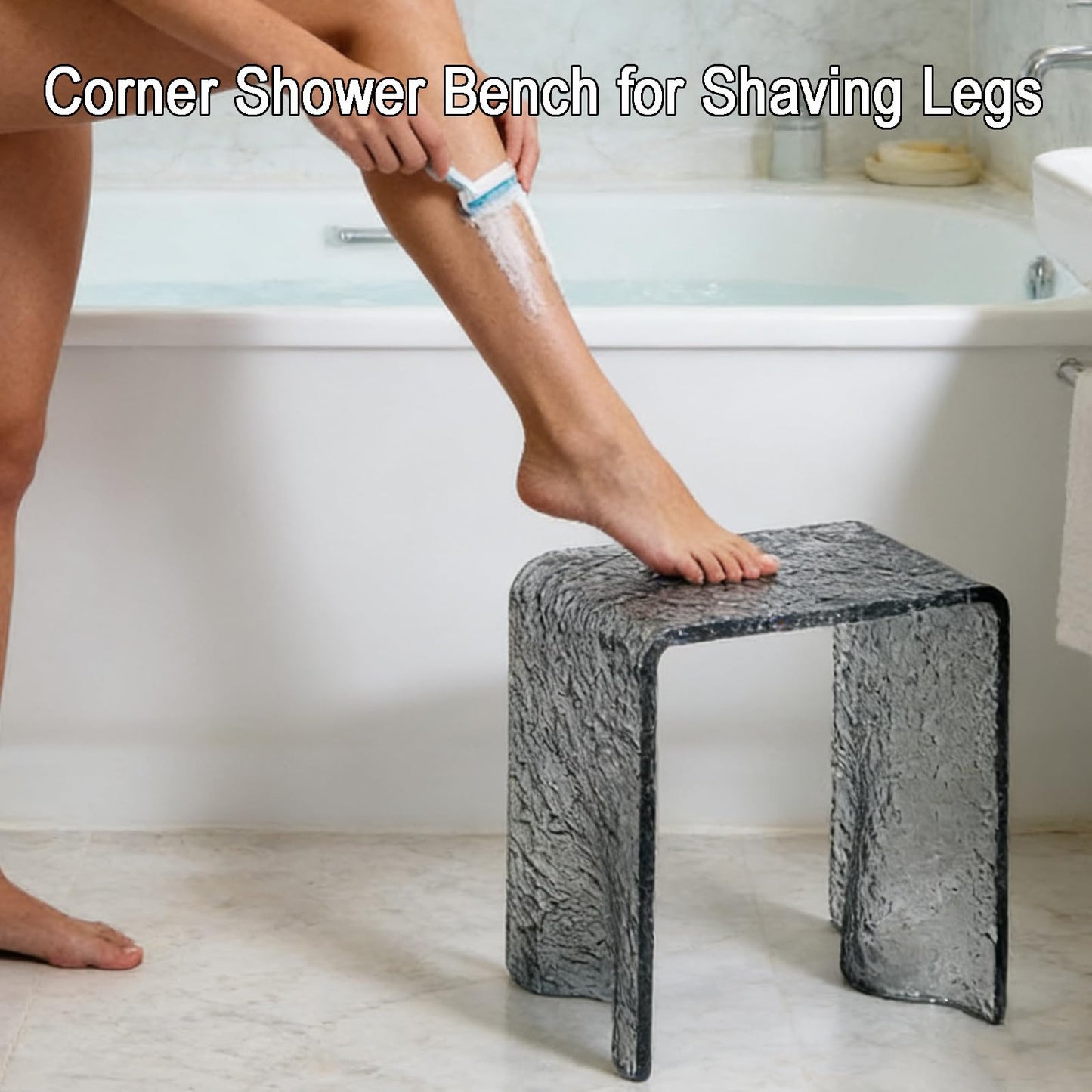 YKFBGZS 15.7" L*11.4" W *16.5" H,Black Shower Stool,Acrylic Shower Bench Stool Chair Seat for Bathroom Shower,Seat or Organizer for Living Room, Bedroom and Garden - Great for All Ages Unisex Elderly