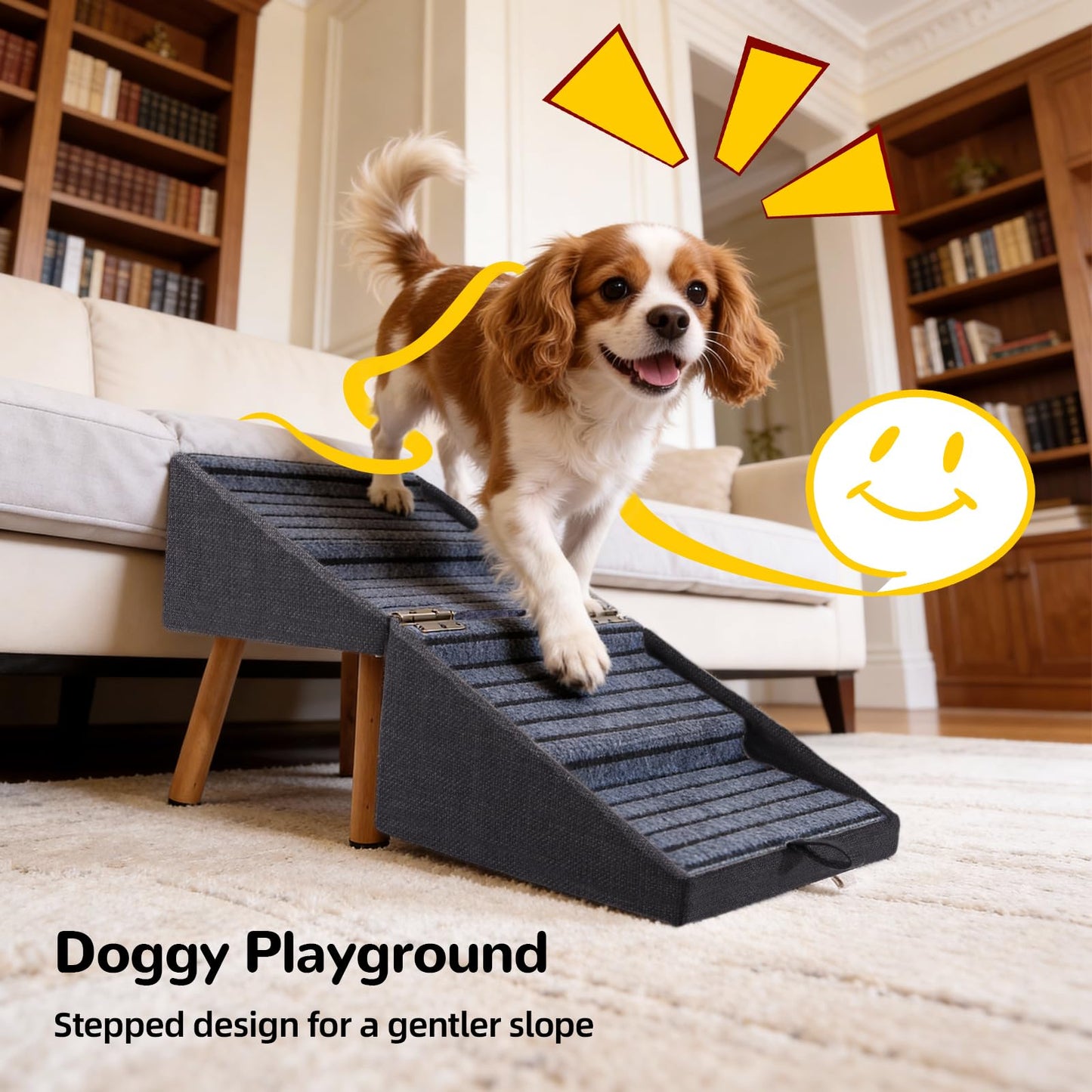 Dog Stairs for Small Dogs 17" H 2-in-1 Foldable