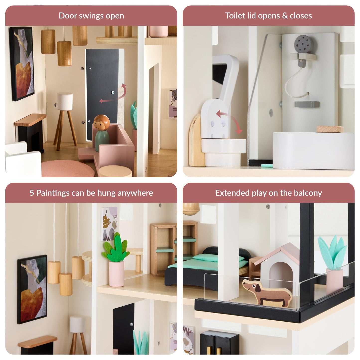 Best Choice Products Modern Wooden Dollhouse for Kids, 3-Story Doll House with 40 Furniture Accessories, Interactive Dollhouse Set with Dolls, Multi-Room Design for Girls & Boys - Black