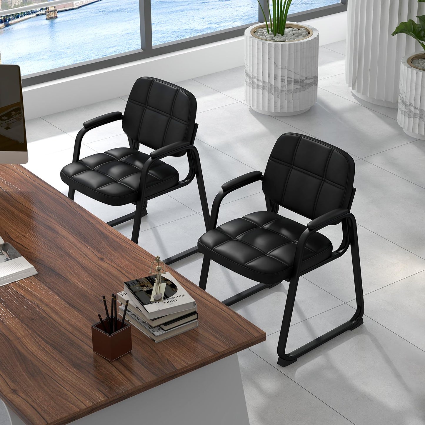 Giantex 2-Pack Waiting Room Chairs Set with Padded Seat & Armrests, Metal Frame, 330 Lbs Capacity, No Wheels Lobby Chairs for Conference Room, Meeting, Office, Reception & Office Guest Room, Black (1)
