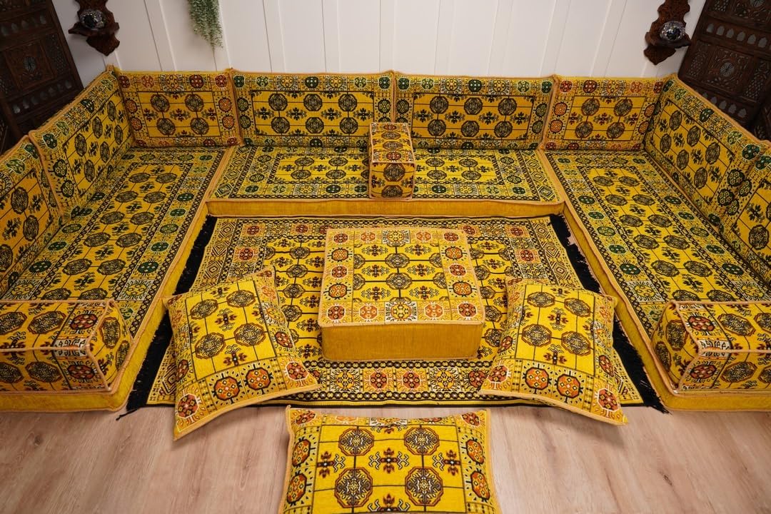 arabicsofa U Shaped Arabic Floor Seating – Handmade Majlis Set– Bohemian Style Sofa