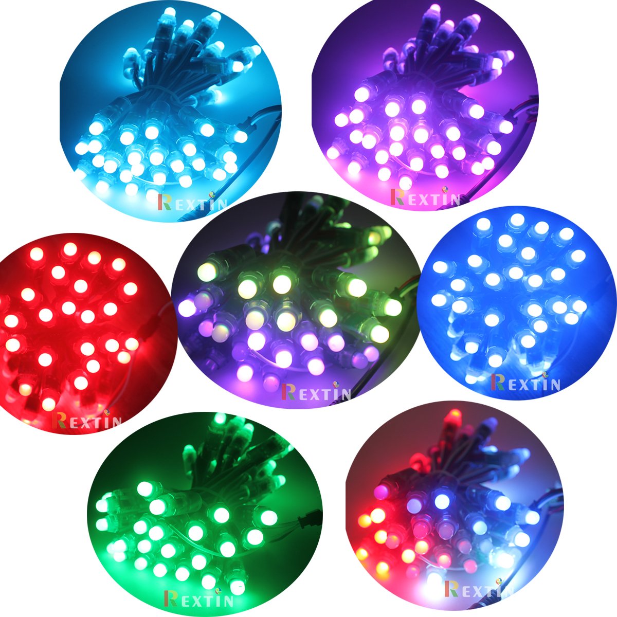 REXTiN® WS2811 Pixels Digital Addressable LED String Lights Waterproof RGB Full Color 12mm DC 12V (DC12V 500pcs)