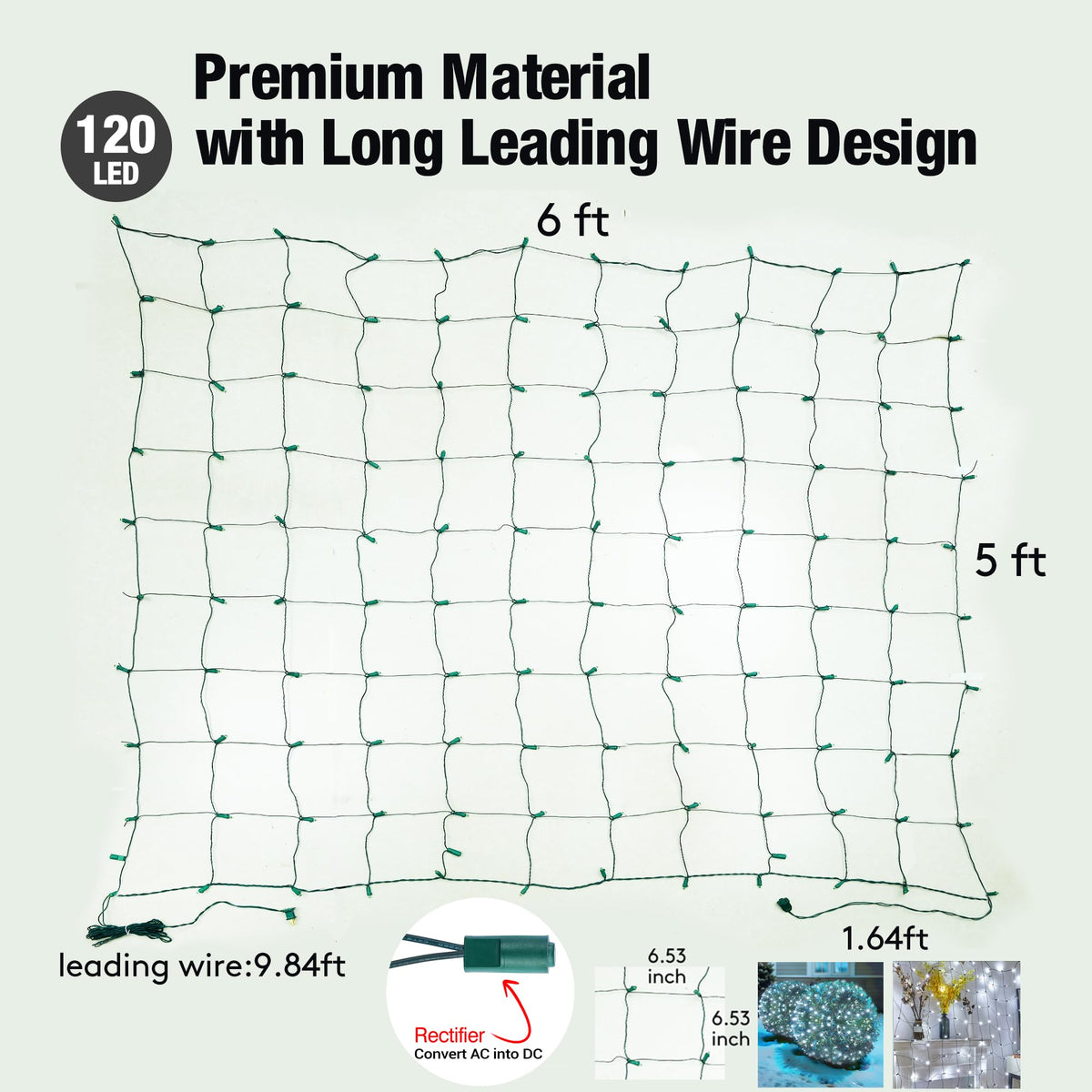 Sylampow Led White Christmas Net Lights Outdoor Christmas Bushes Lights 120Led 6ftx5ft, Connectable Outdoor Indoor Mesh Net Lighting for Xmas Holiday, Garden, Lawn, Shrubs, Trees, Bushes Decorations