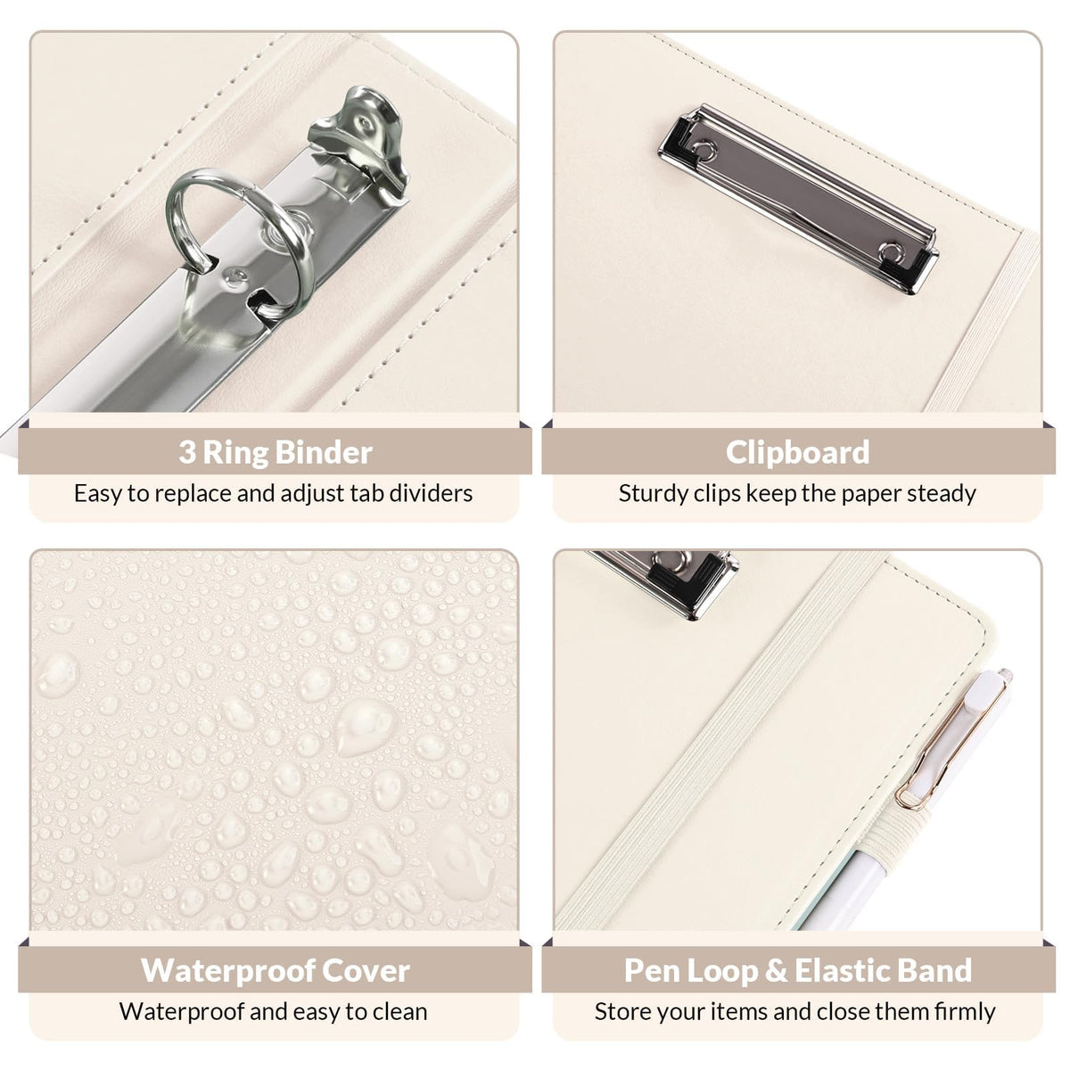 SKYDUE 3 Ring Binder with Clipboard,1 Inch Binder, 13.2" × 10.2" PU Clipboard Binder with Notepad & 5 Dividers with 5 Pockets, Labels, Clipboard Folder Great for School Office(Fit Letter Sized Paper)