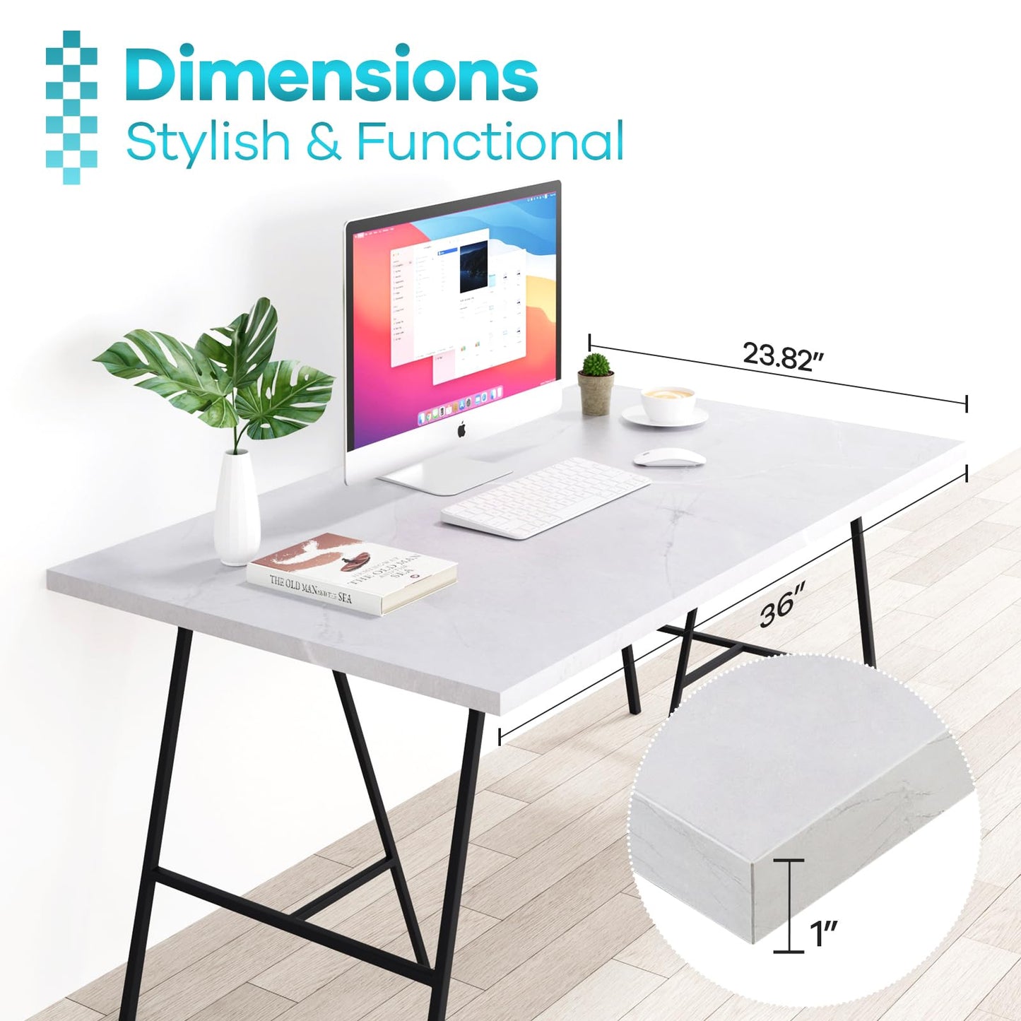 Kaboon 36x24 inches Tabletop, Solid One-Piece Desktop for Sit Stand Desk, Double Desks, L Desk DIY,Wood Countertop Home or Commercial Use,1 inch Thick, White Rock