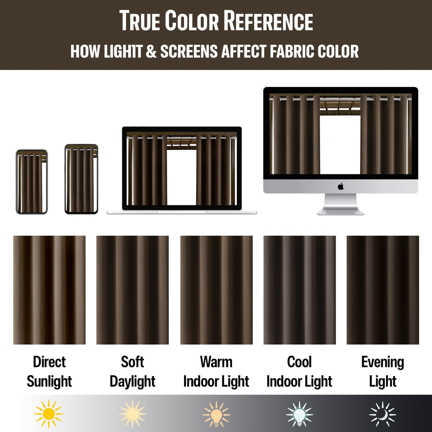 Water Proof Outside Curtains with Grommet Top for Porch, Thermal Insulated Washable Light Block Outdoor Divider Drapes for Patio Gazebo Deck Pool Area Pergola Cabana (W84 x L95, Brown, 2 Panels)