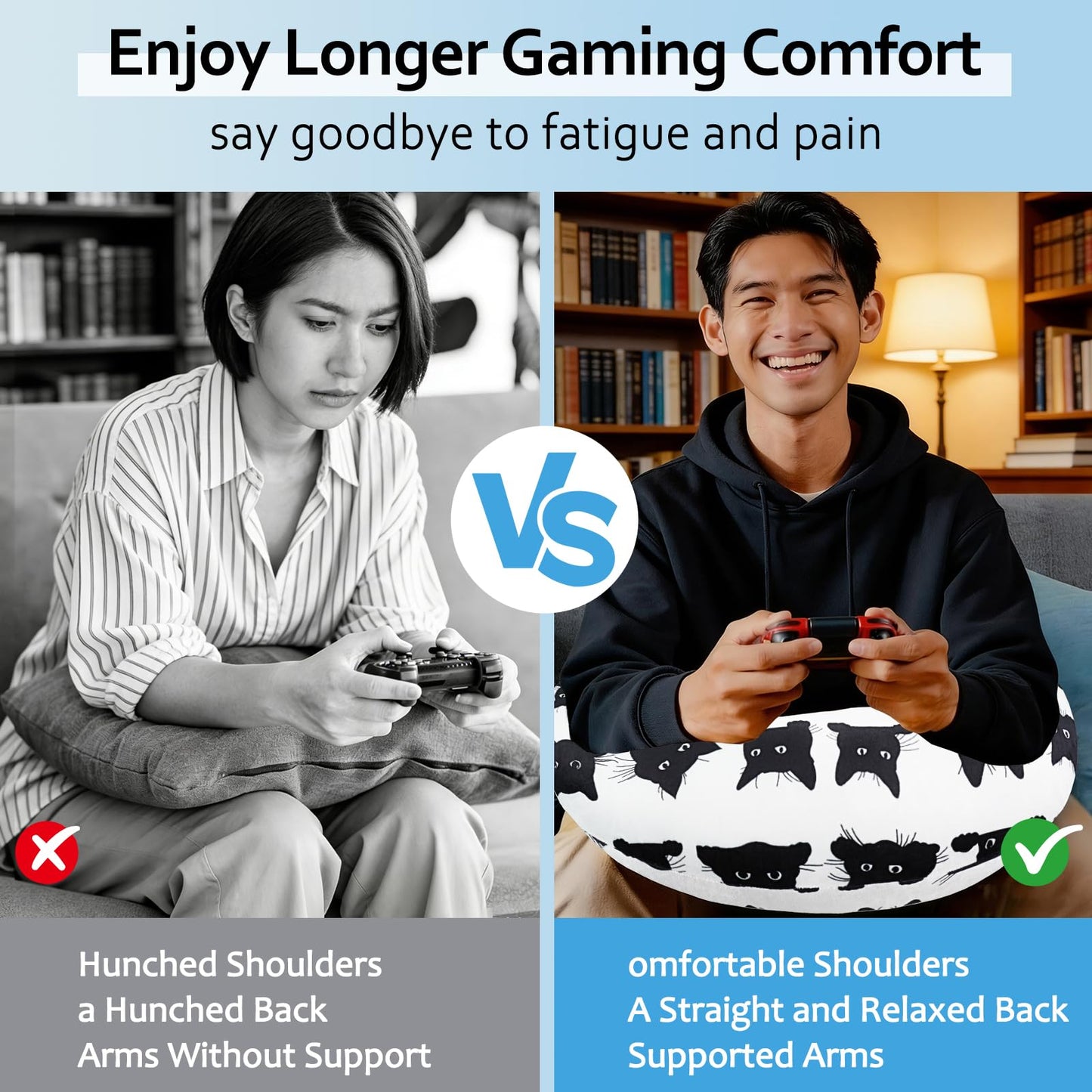 Crafting Pillow for Crocheting, Crochet Pillow for Lap Support, 12 Fun Print Styles, Ergonomic Arm Support, For Bed, Floor, Chair Comfort, Pain Relief and Fatigue for Gaming and Woking (Cat)