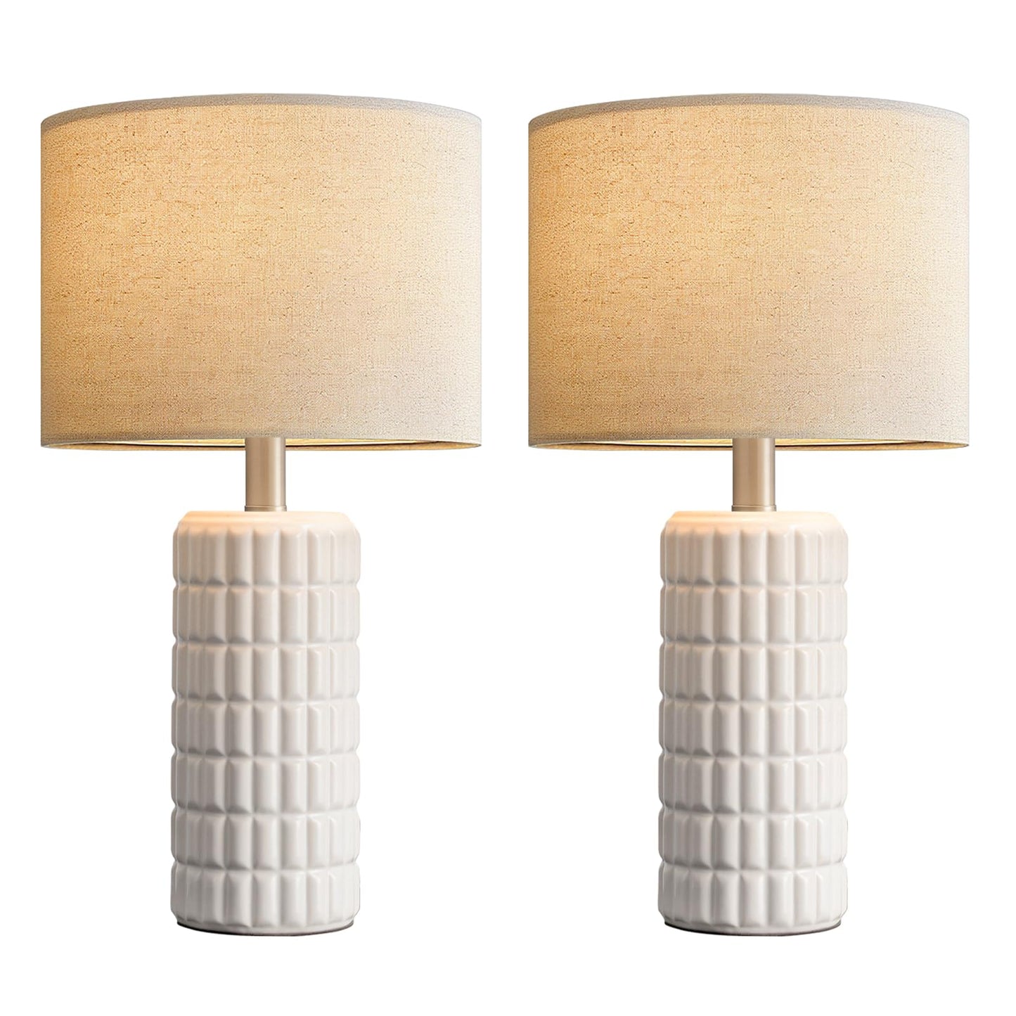Seealle 23" Modern Ceramic Table Lamps Set of 2 - Table Lamps for Living Room, Farmhouse Bedside Night Stands Lamp for Bedroom, White Boho Nightstand Lamps Set of 2(Bulb Included)