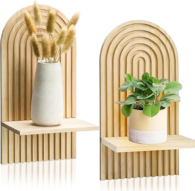 LIYAOLI Boho Wall Shelf Set of 2-15 x 8.6 Inch Arched Wooden Hanging Shelves
