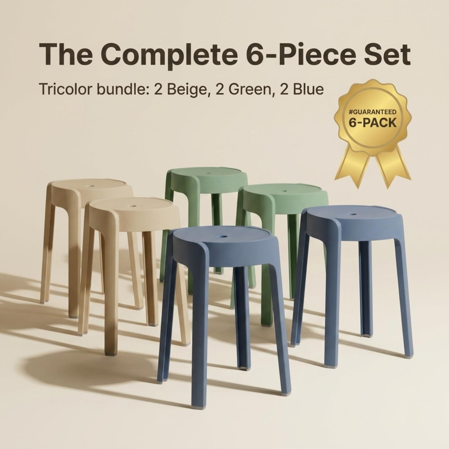 Stackable Plastic Stools Set of 6-18 Inch Heavy Duty 500 lbs Capacity, Flexible Seating Classroom Stools for School, Outdoor Patio & BBQ Chairs, Space Saving Plastic Chairs for Dorm, Home Office