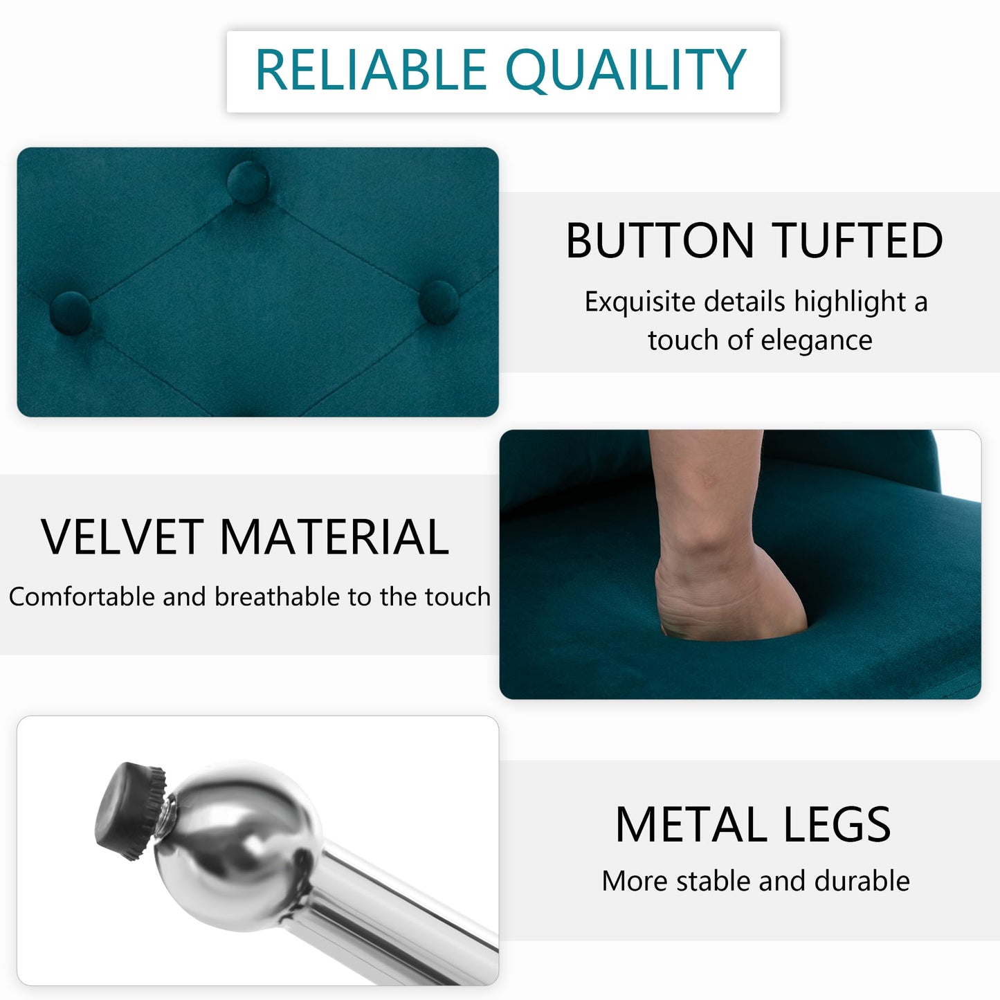 UDAX Velvet Vanity Makeup Dining Chairs, Upholstered Accent Reading Chair, Offiice Desk Vanity Stool Chairs with Tufted Back for Bedroom, Living Room, Teal