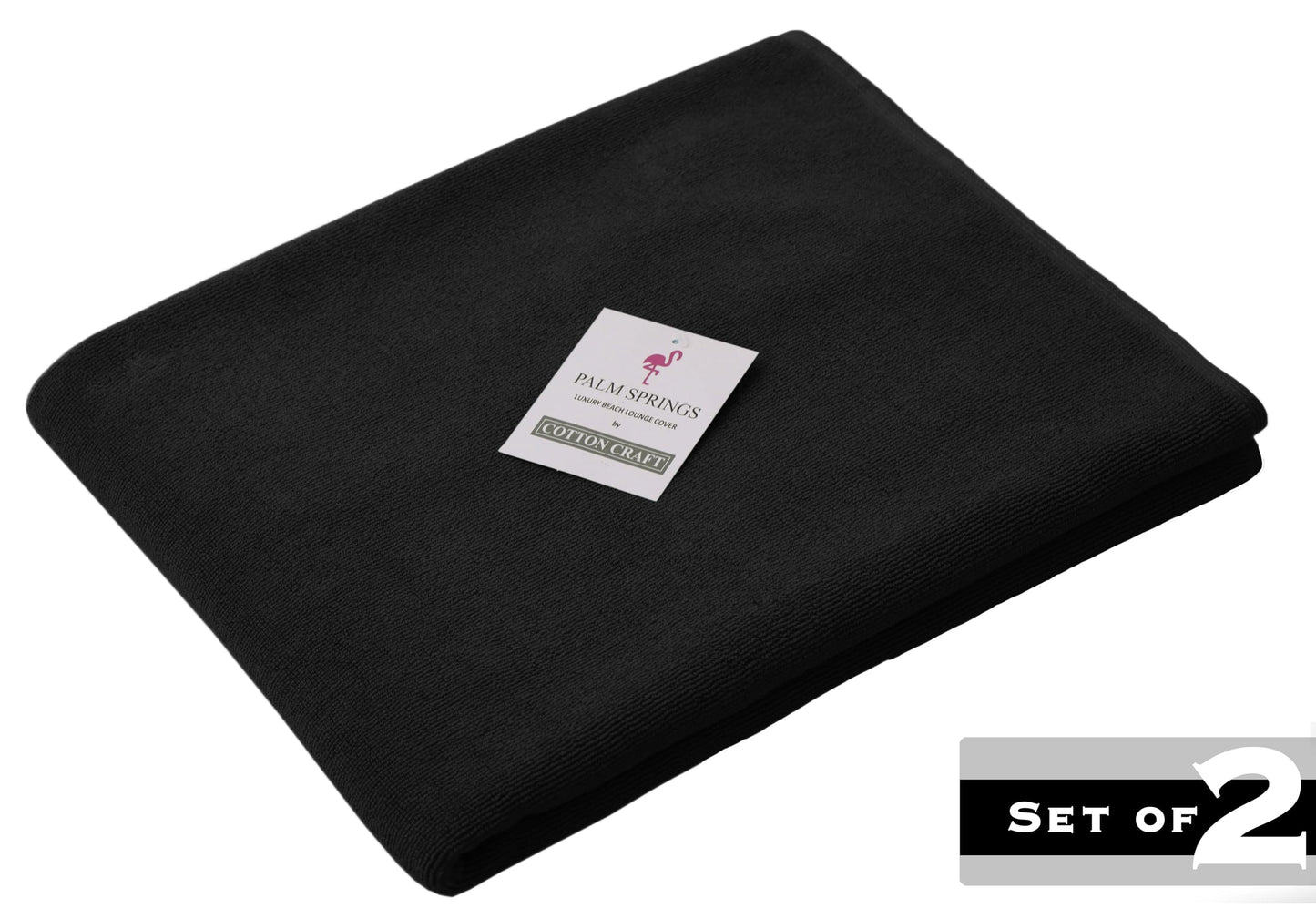 COTTON CRAFT Pool Lounge Chair Cover - 2 Pack Terry Towel Chaise Lounge Chair Cover - 100% Ringspun Cotton - Absorbent Soft Beach Chair Cover - Oversized 32 in W x 82 in Length x 7 in Pocket – Black