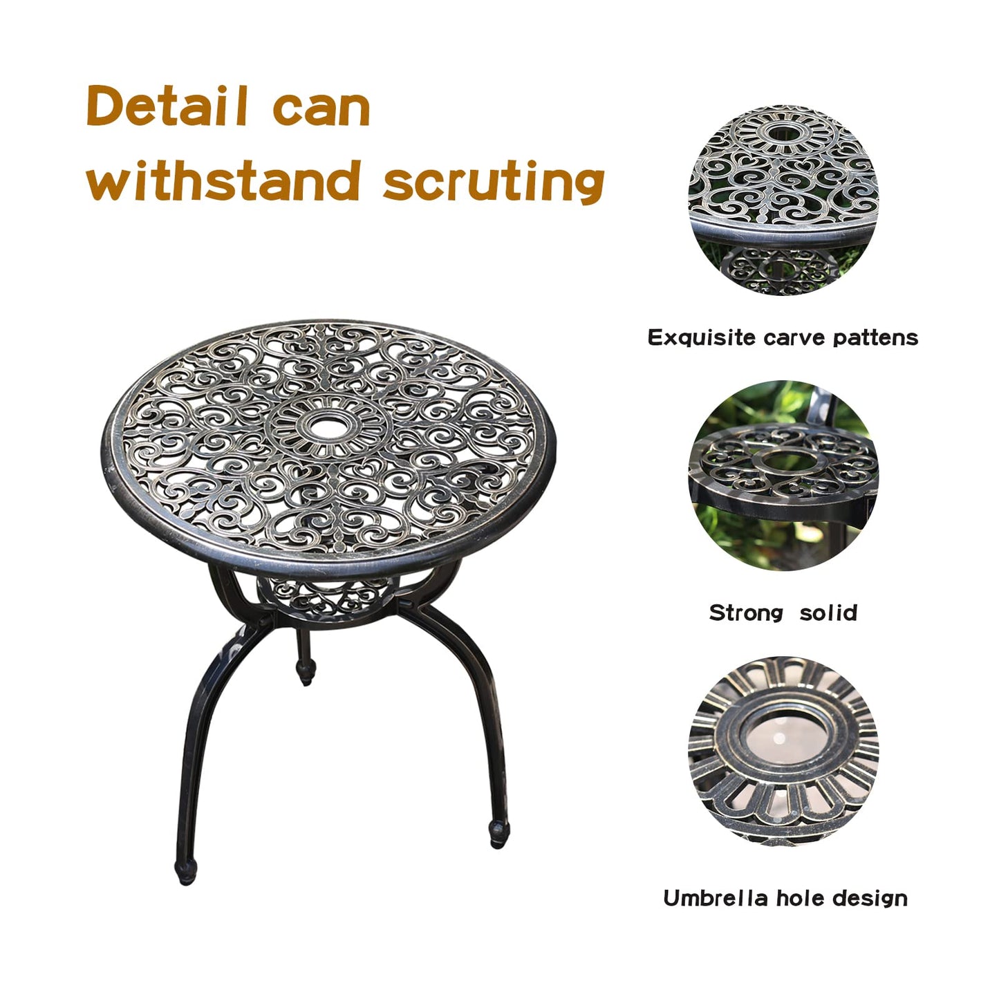 JARDIN DE CENTENNIAL 3-Piece Patio Bistro Furniture Set Cast-Aluminum Bistro Table Set for Lawn,Garden,Backyard…(Dining SETCopper)