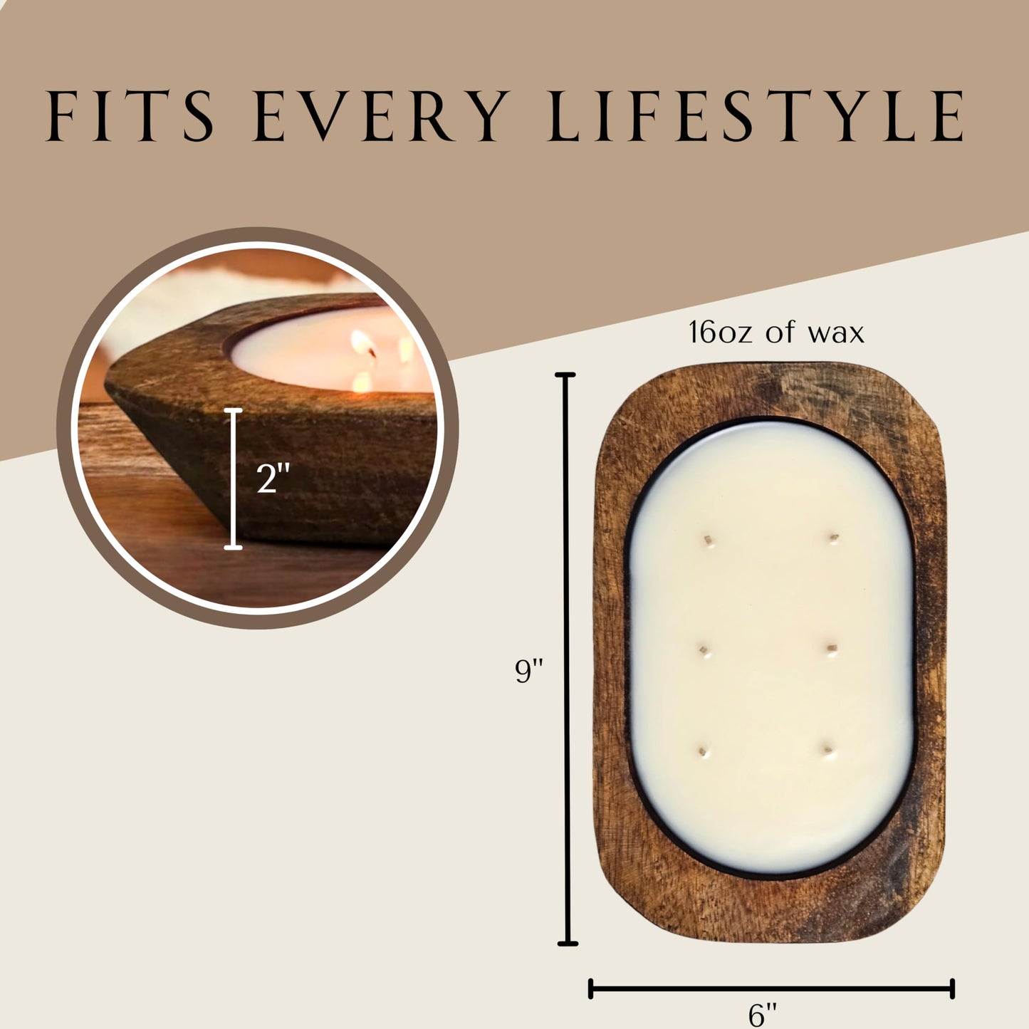 Wooden Dough Bowl Candle | 6 Wick - 10 Inch | Soy & Beeswax Candle | Parafin& Toxic Free | Farmhouse Candles for Table | Triple Scented (Regular (6 inch), Lemon Berry Zest)