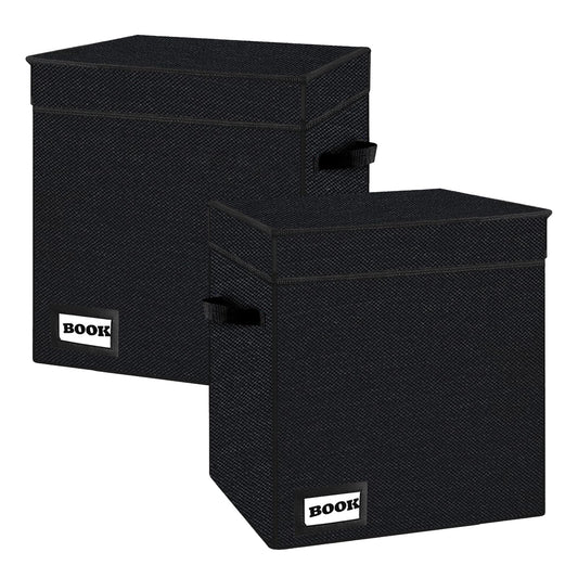 YNSZAS 2 Pack Comic Book Storage Short Box, 11.8" X 9.8" X 7.8", Holds 100-120 Collection Book, Heavy Duty Comic Collection Gift Bin Container Holder Shelf (Black)