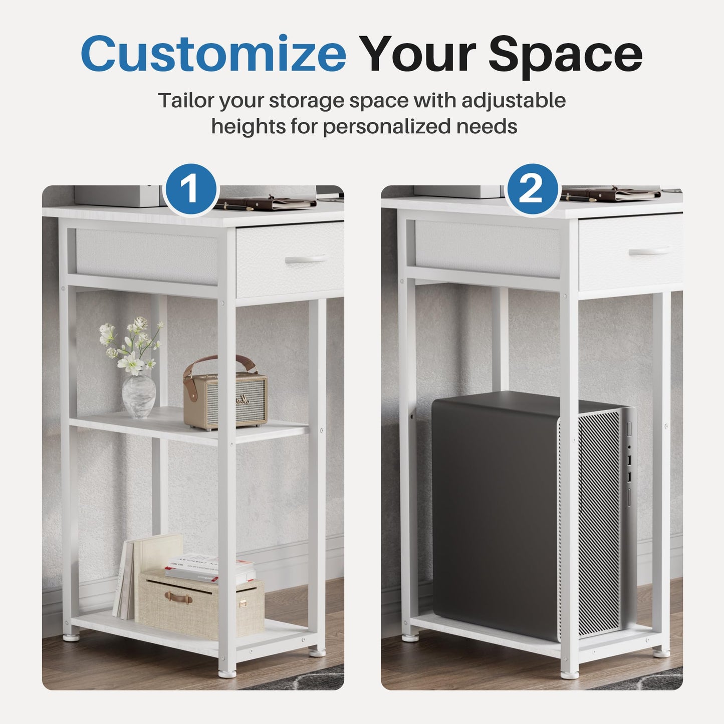 OLIXIS Desk with Storage Fabric Drawers-48 Inch Home Office Computer Desk for Small Space Bedroom,Modern Study Work Gaming Writing Table PC Desks, White