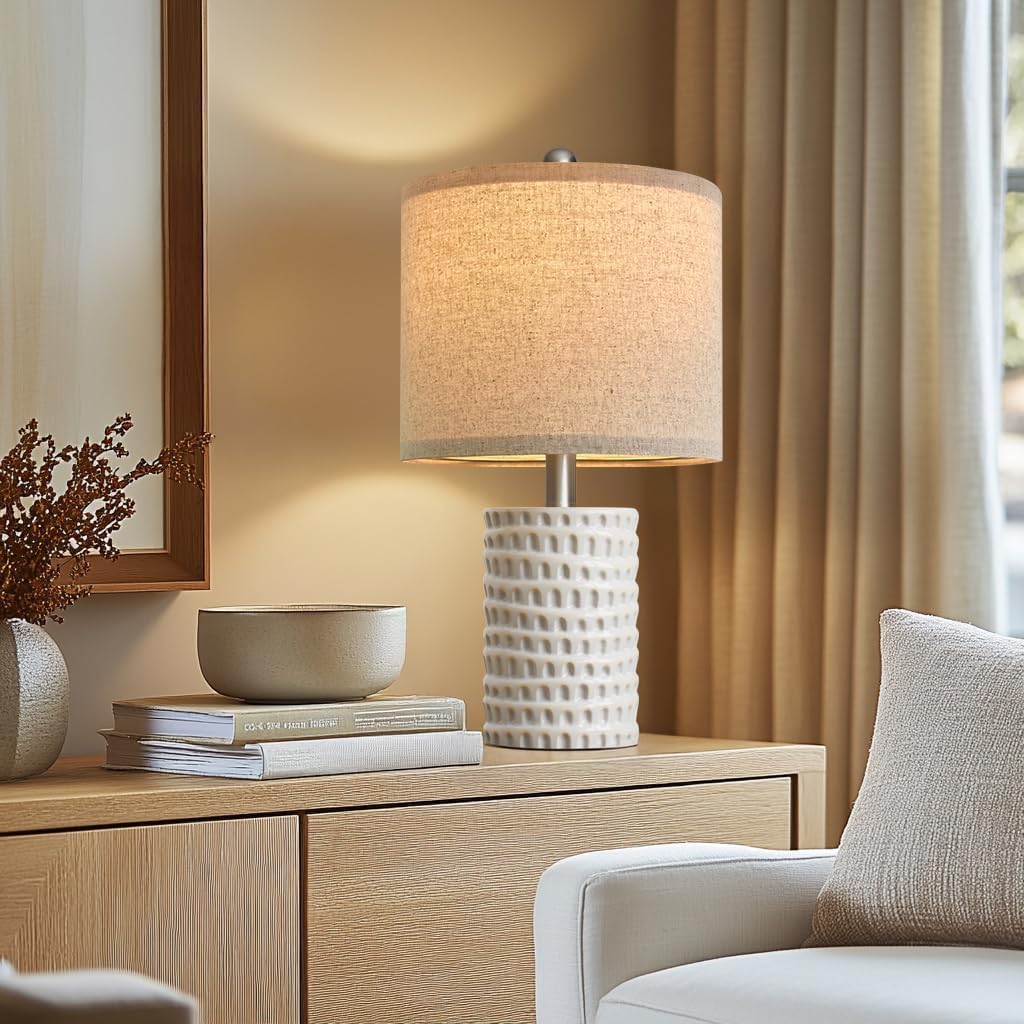 PORTRES 18.25" Modern Accent Ceramic Table Lamp Set of 2 for Bedroom White Desk Decor Bedside Lamps for Living Room Study Room Office Dorm Farmhouse Nightstand Lamp End Table Lamps