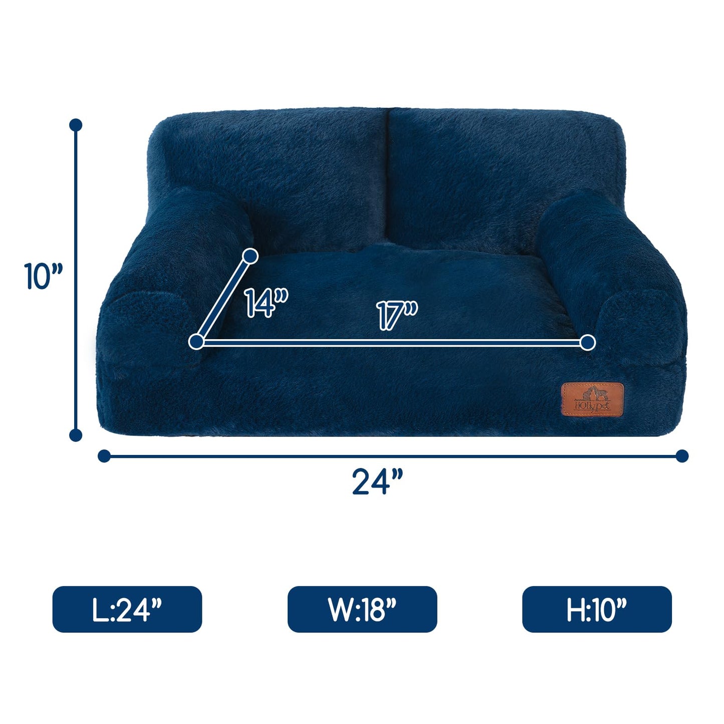 Hollypet Fluffy Dog Cat Bed Pet Couch Beds Plush Soft Warming Washable Puppy Bed for Small Medium Dogs and Large Cats, Cobalt Blue, 24" L x 18" W x 10" Th