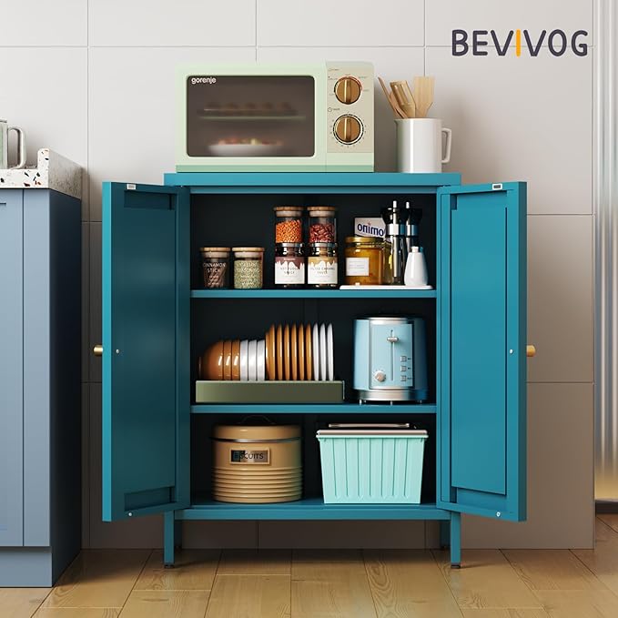 Bevivog Bathroom Floor Storage Cabinet, Metal Storage Sideboard