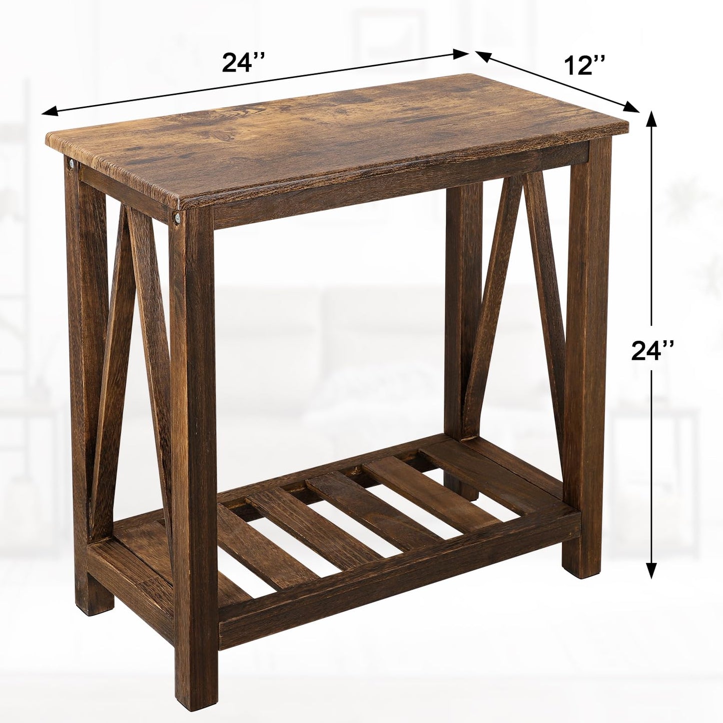 FEUFOAM End Side Table with Storage Shelf Rectangle Narrow Nightstand Console Tables Brown Smooth End Table for Small Spaces Industrial Accent Side Table for Living Room Bathroom Bedroom