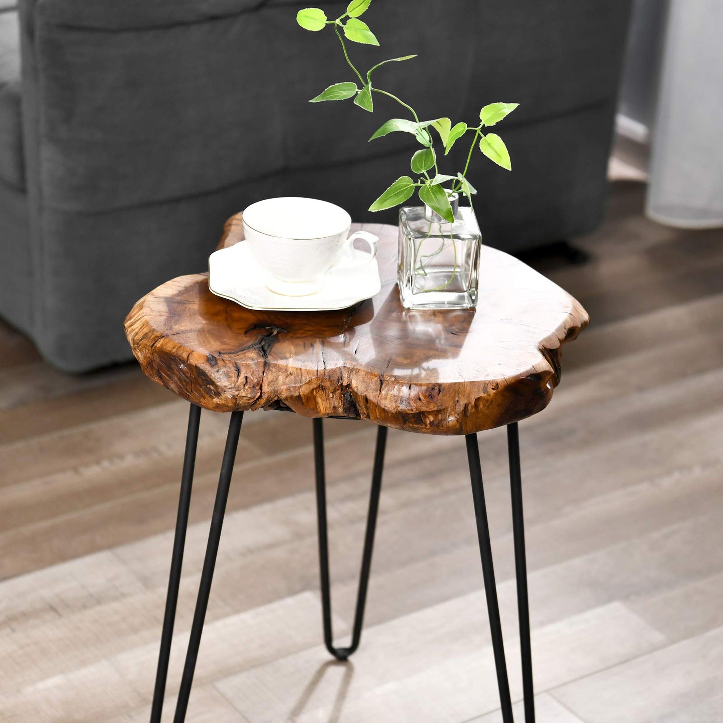 WELLAND Rustic Date Tree End Table Live Edge Side Table 18" W x 15" D x 21" H Accent Table Plant Stand for Living Room Bedroom Home Office Patio (Unique Date Plus)