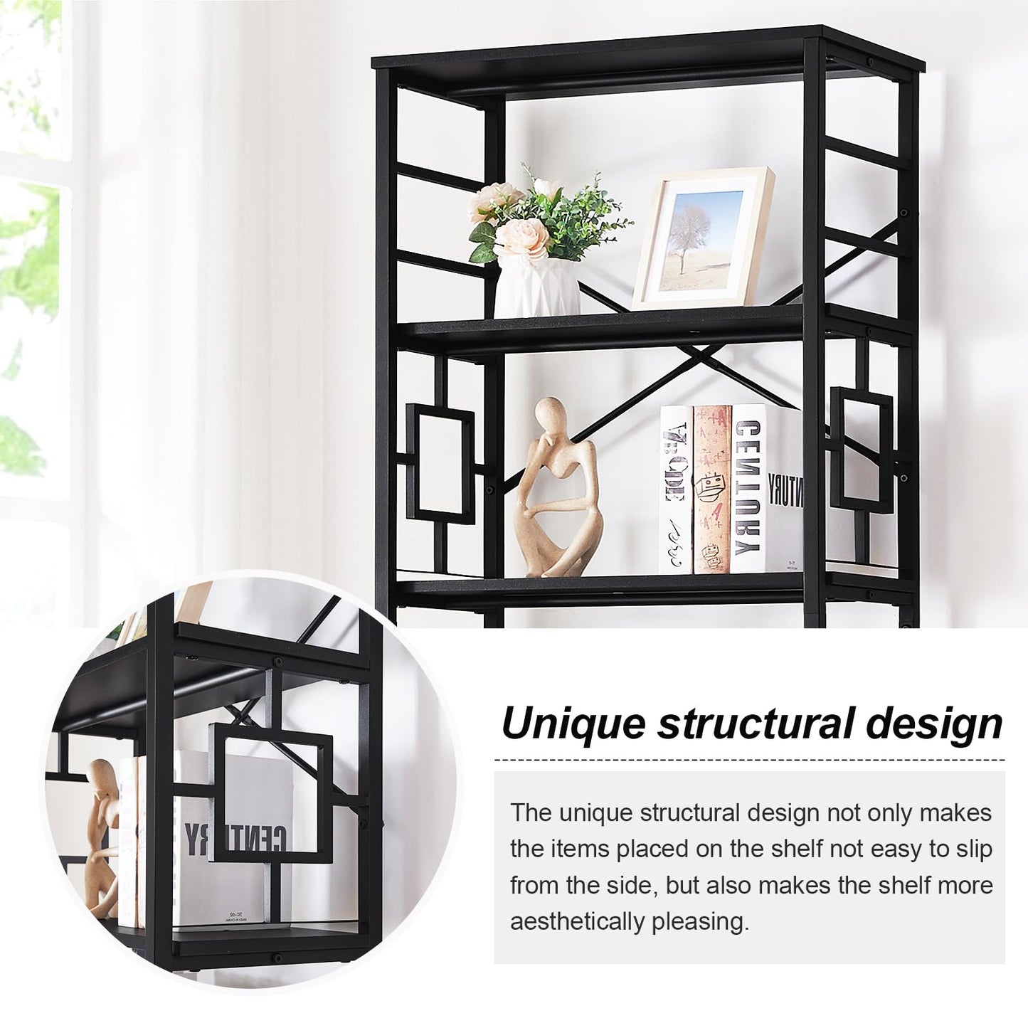 HOMISSUE Tall Bookshelf, 84 Inch Industrial Bookshelf with Metal Frame and Open Shelves, 7 Tier Metal Bookshelves and Bookcases, Rustic Tall Book Shelf for Office, Living Room and Bedroom, Black