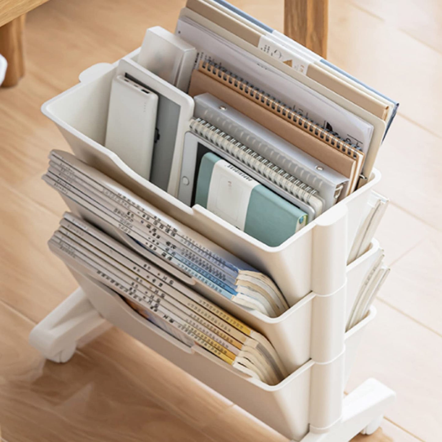3Tier Mobile Bookshelf, Mobile Bookshelf Bookcases 3 Layers Capacity Bookcase Storage Shelves Under Desk Book Organizer Universal Wheel Rolling Book Cart Movable Storage Bookshelves