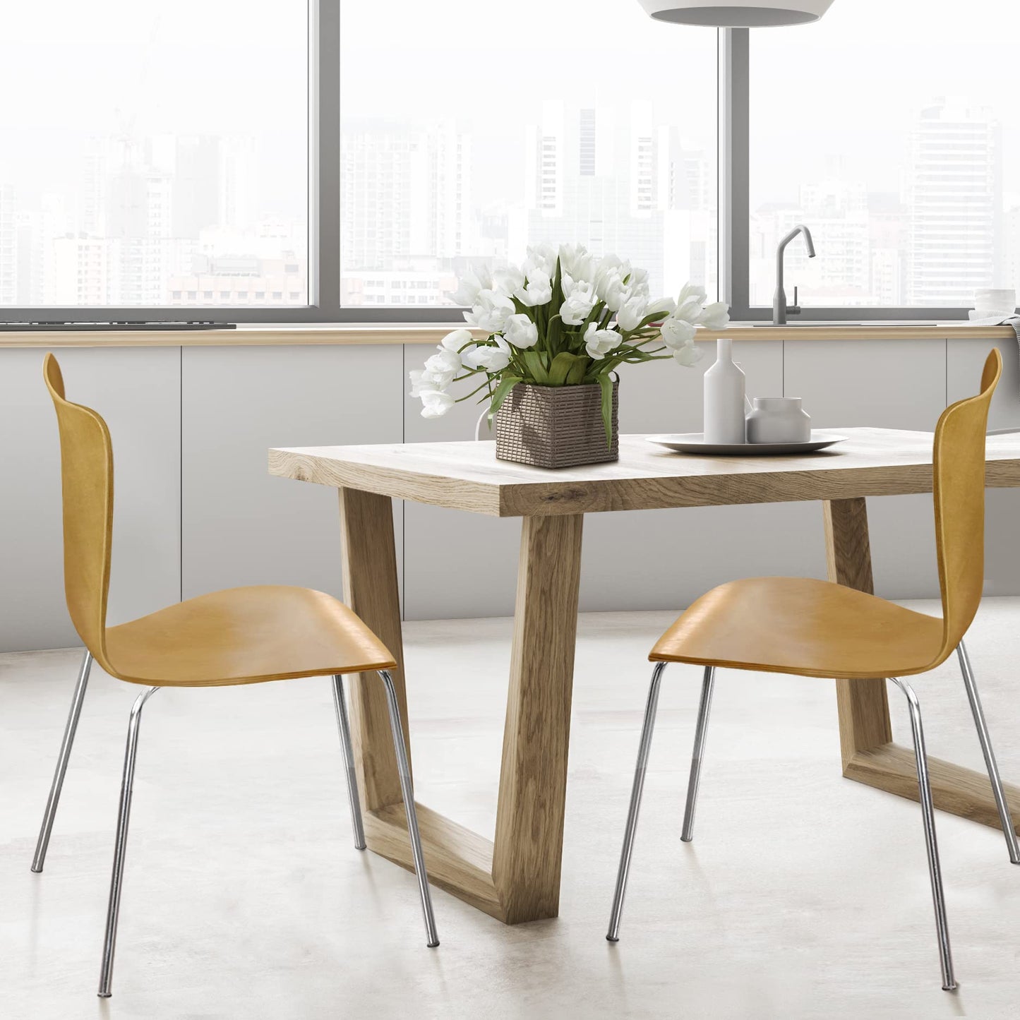 Legaré Furniture Modern Ergonomic Bent Plywood Chair for the Home, Office, or Work Space, Natural Beige