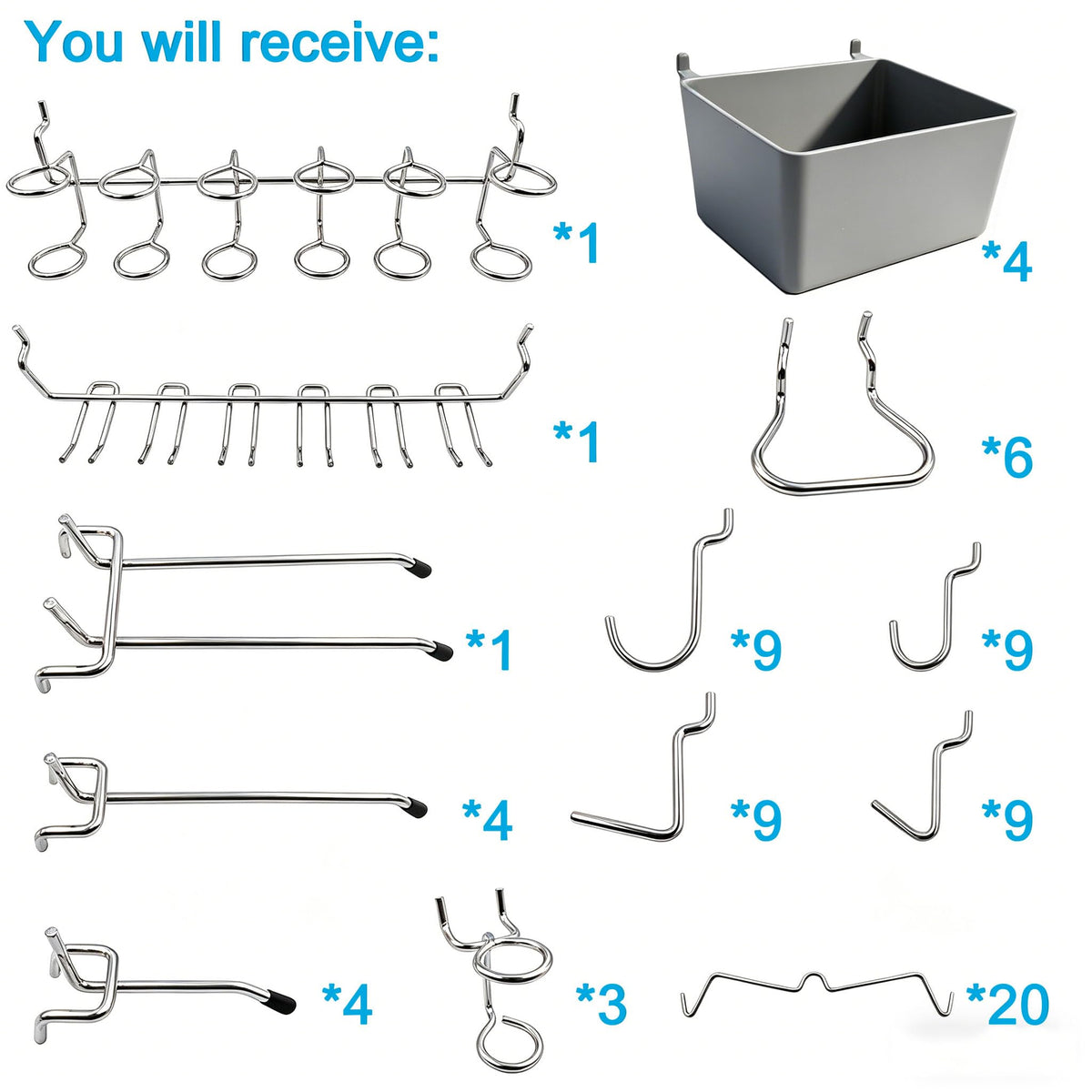 FRIMOONY Pegboard Hooks Assortment with Pegboard Bins, Peg Locks, for Organizing Various Tools, 80 Piece