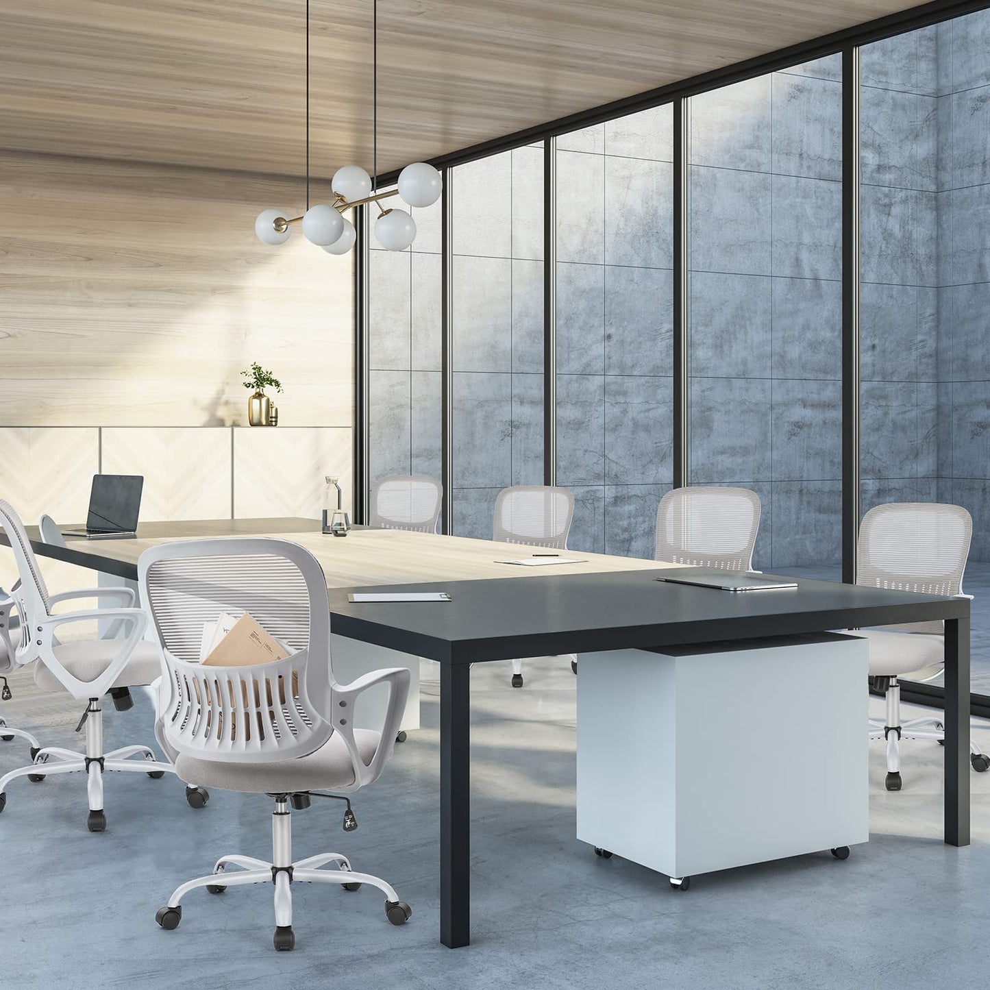 Sweetcrispy Ergonomic Mid-Back Mesh Home Office Desk Chair with Wheels, Managerial Executive Chair with Lumbar Support, and Comfortable Armrests for Home, Bedroom, Study, Office, Grey