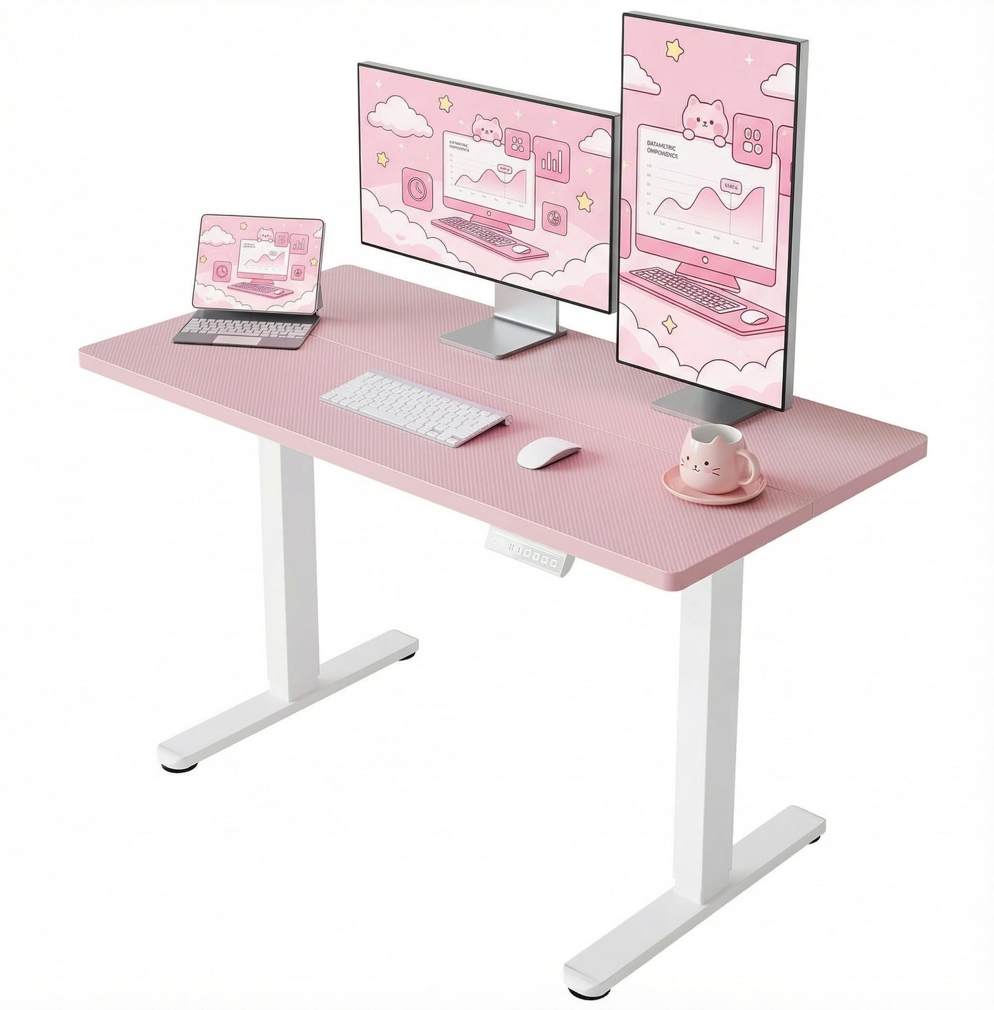 HUANUO Electric Standing Desk,48" x 24" Height Adjustable Desk, 4 Memory Height Settings, Sit to Stand Up Desk for Home Office, with Headphone Hook, Cable Manager, Pink